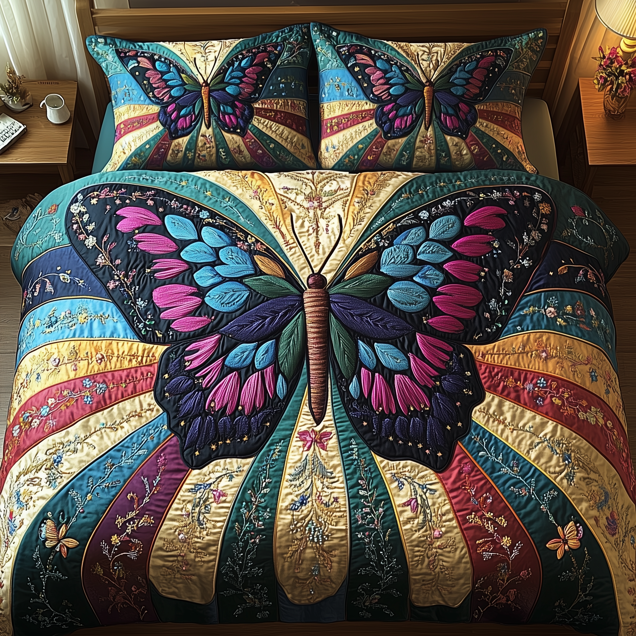 Sunburst Butterfly Quilted Bedding Set Duvet Cover Bedspread Set Item Perfect Mothers Day Gifts 2025