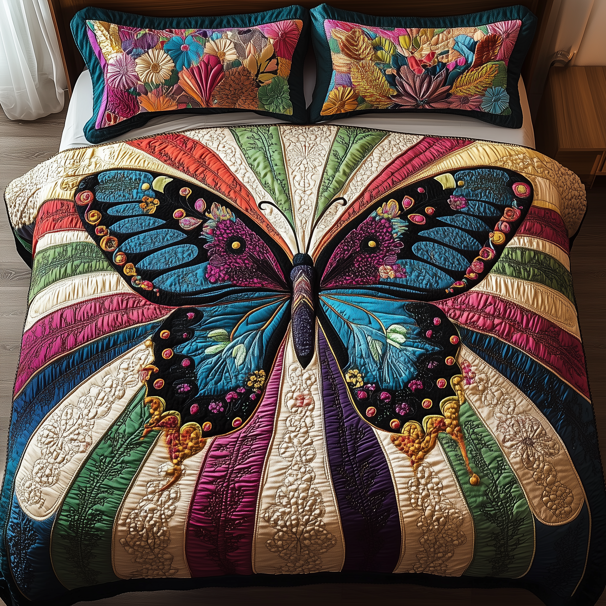Sunburst Butterfly Quilted Bedding Set Duvet Cover Bedspread Set Item Useful Gifts For Dad