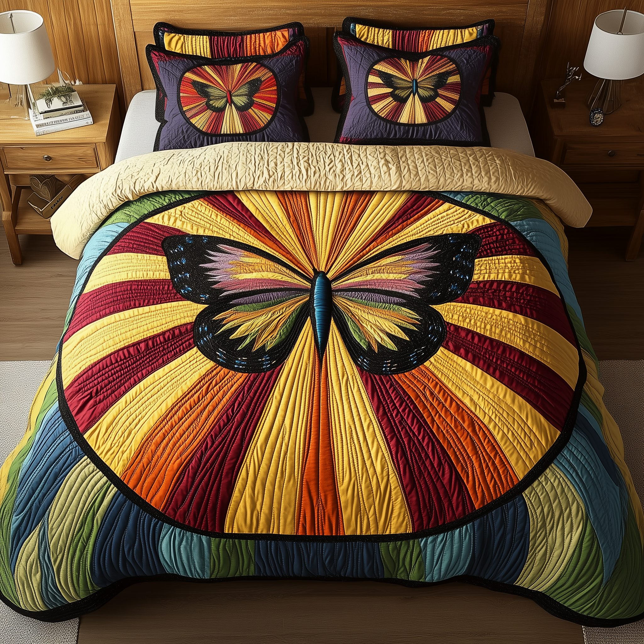 Sunburst Butterfly Quilted Bedding Set Duvet Cover Bedspread Set Item Useful Gifts For Mom