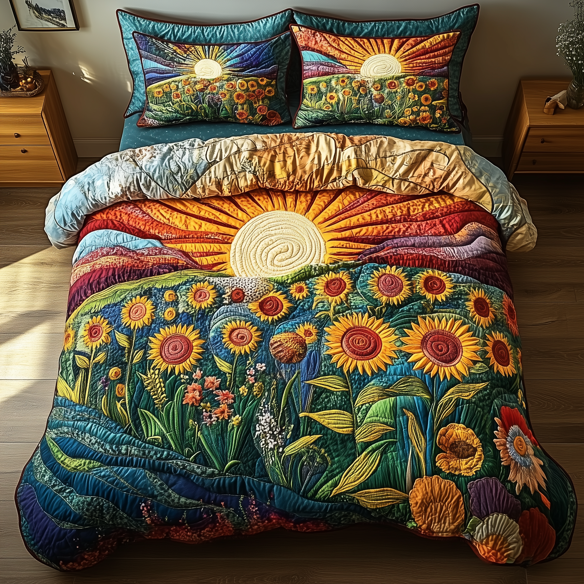 Sunflower Deity Quilted Bedding Set Duvet Cover Bedspread Set Item Good Mothers Day Gifts For Mom
