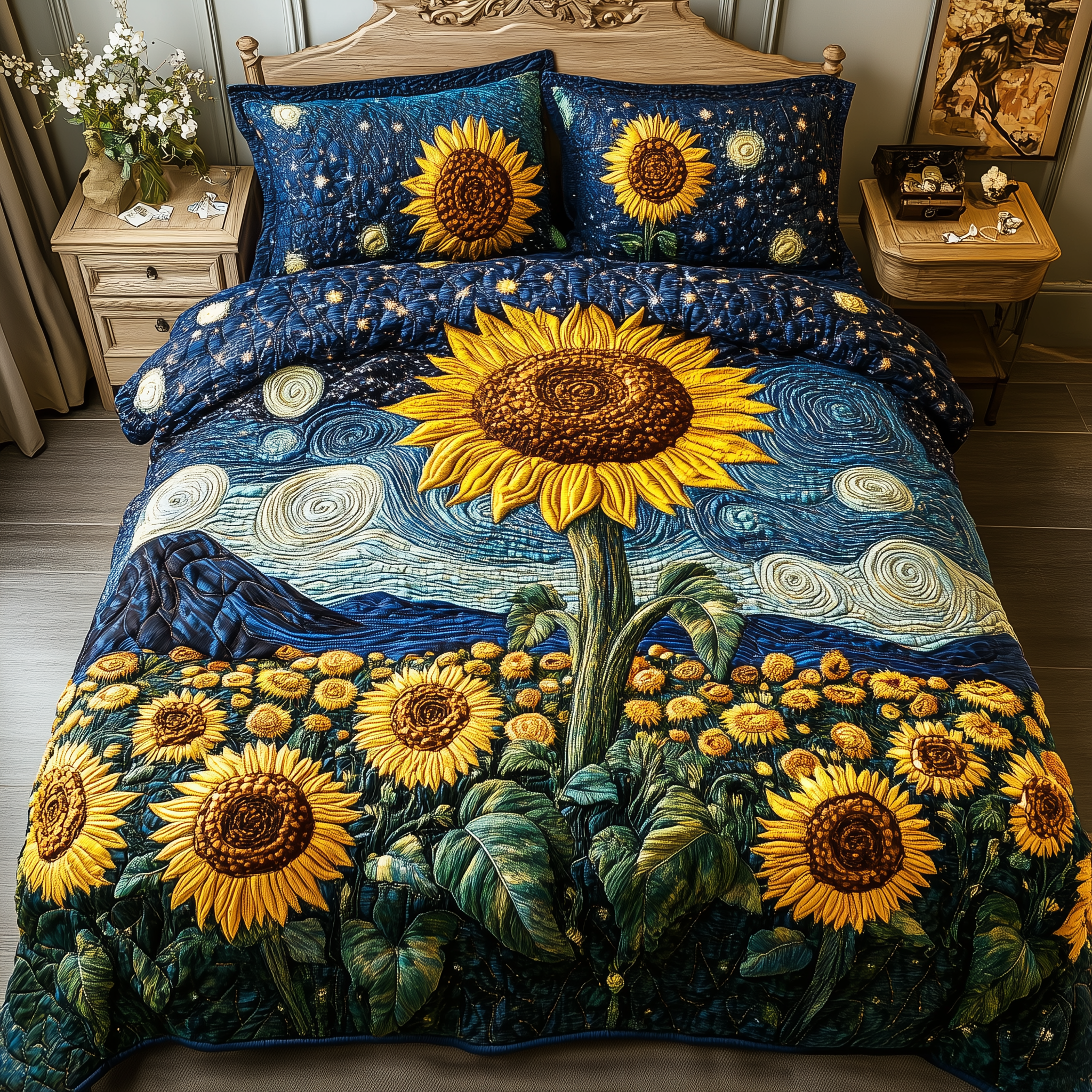 Sunflower Deity Quilted Bedding Set Duvet Cover Bedspread Set Item Presents For Flower Lovers