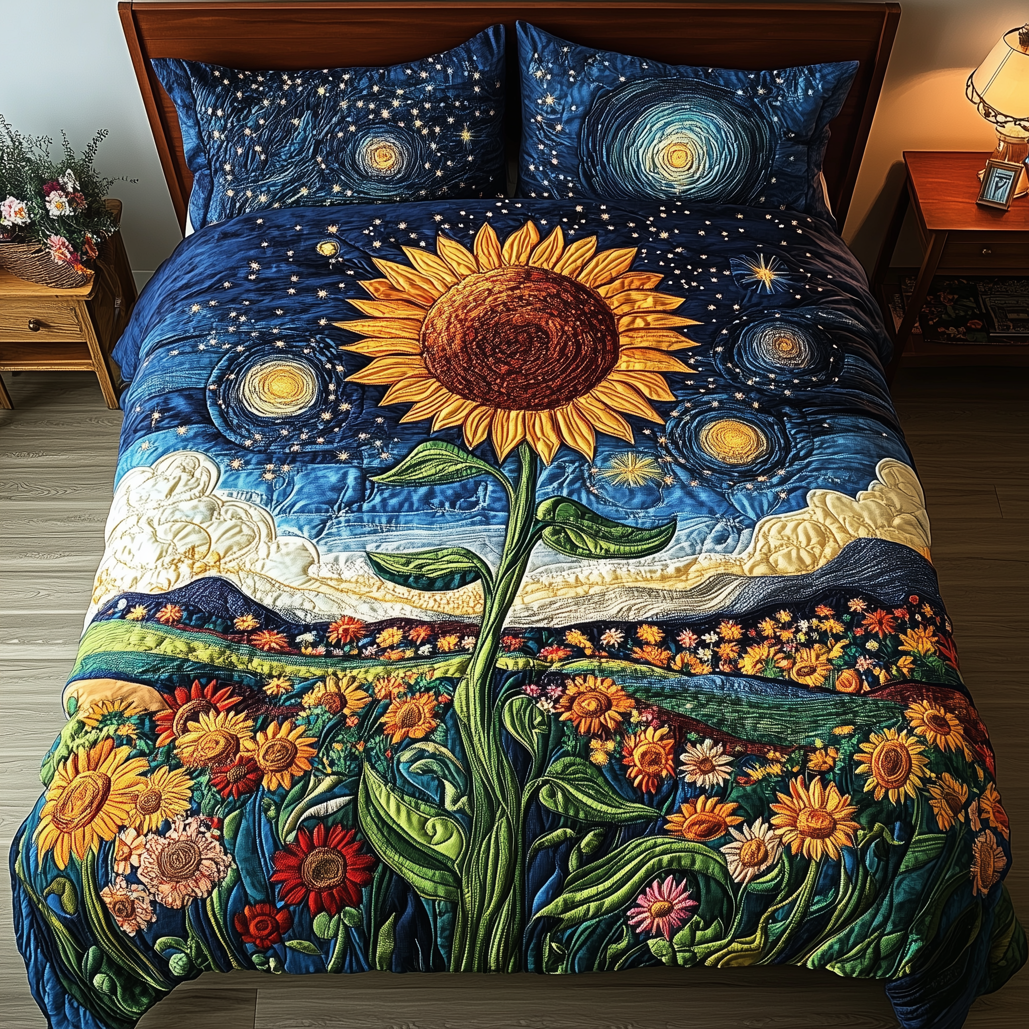 Sunflower Deity Quilted Bedding Set Duvet Cover Bedspread Set Item Sunflower Gift Items