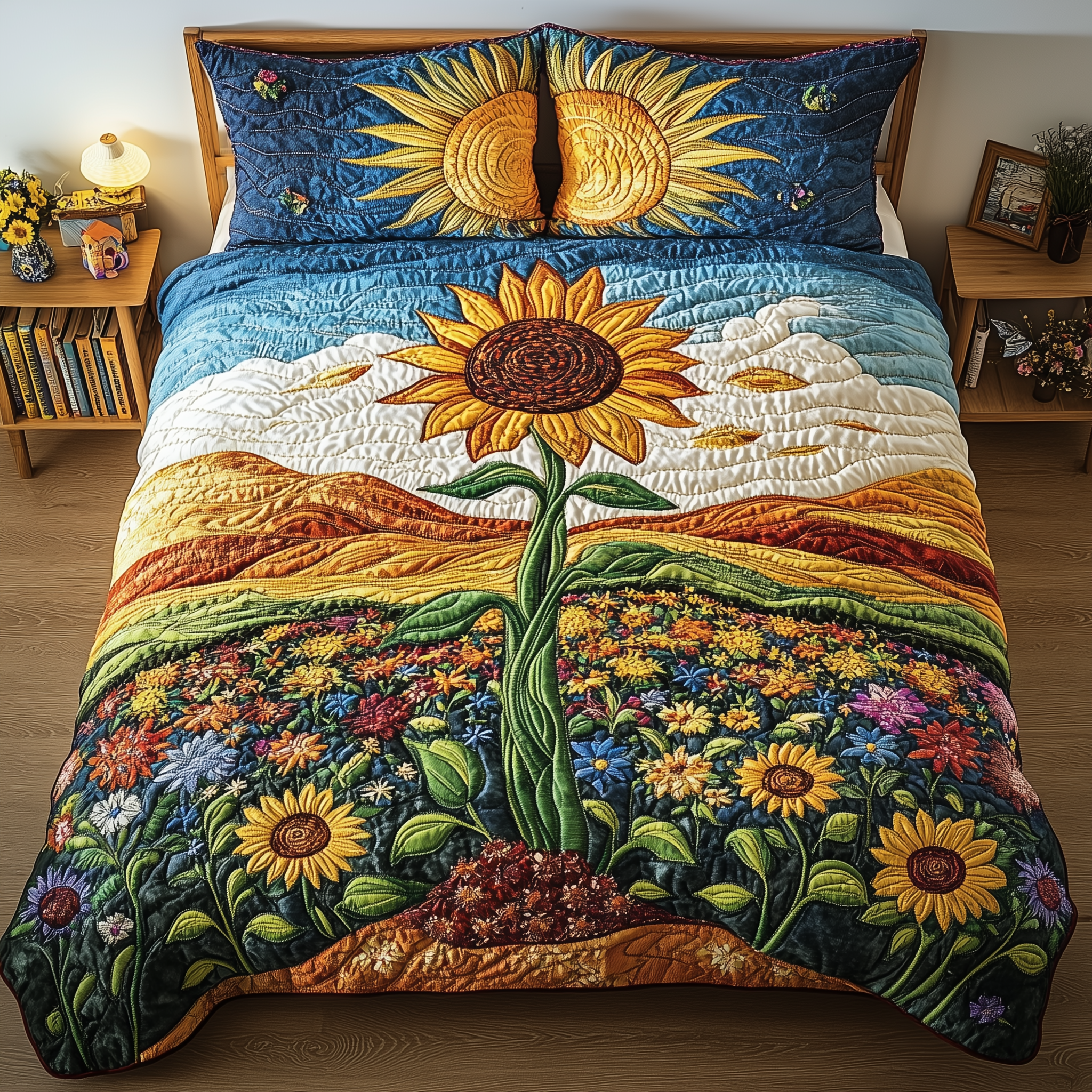 Sunflower Deity Quilted Bedding Set Duvet Cover Bedspread Set Item Sunflower Gifts For Her