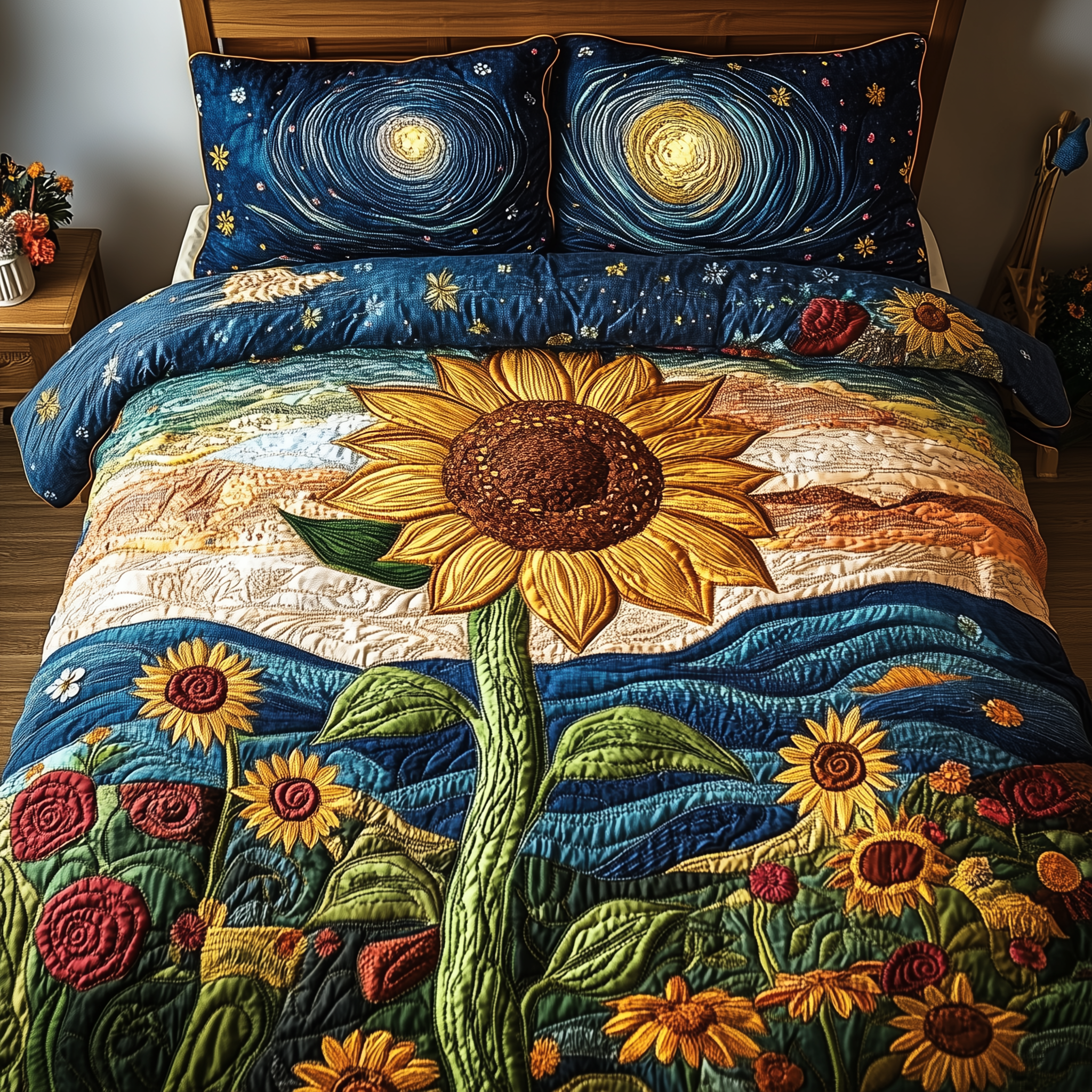 Sunflower Deity Quilted Bedding Set Duvet Cover Bedspread Set Item Sunflower Gifts For Women