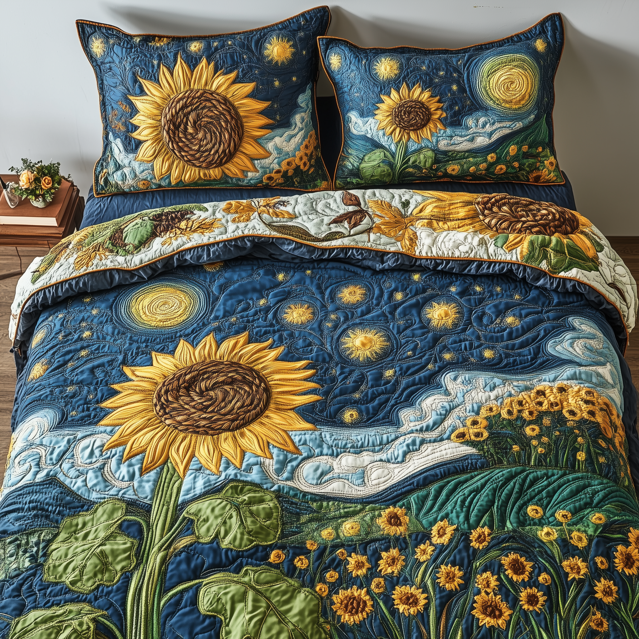 Sunflower Deity Quilted Bedding Set Duvet Cover Bedspread Set Item Sunflower Theme Gifts