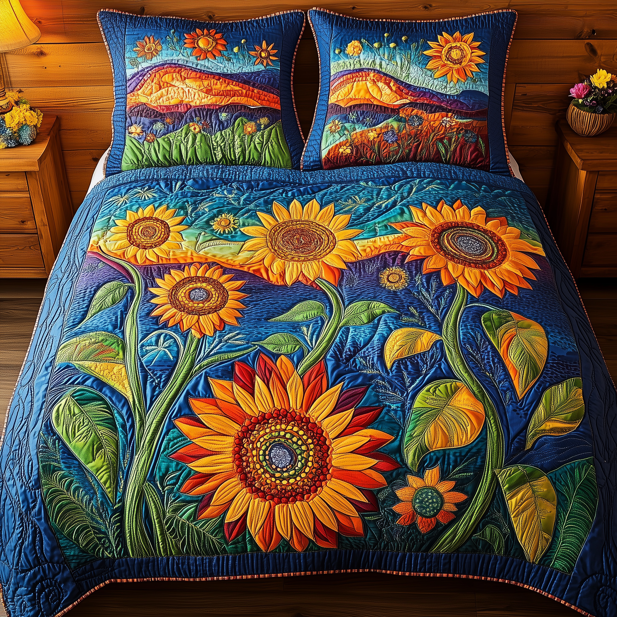 Sunflower Field Quilted Bedding Set Awesome Duvet Cover Bedspread Set Gifts For Expecting Mothers