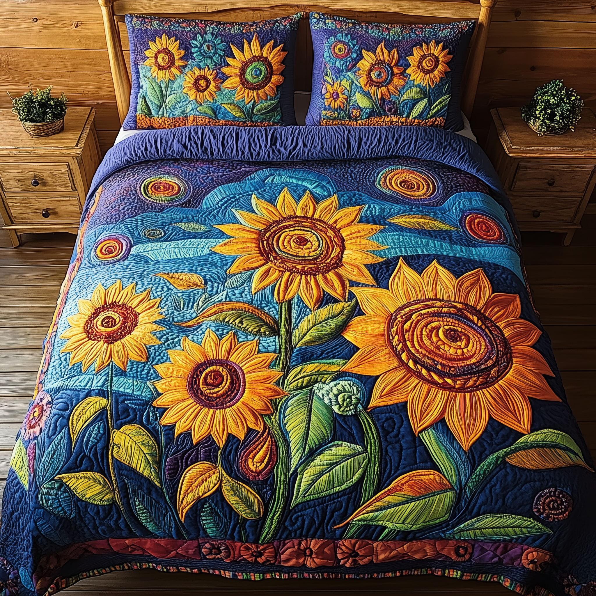 Sunflower Field Quilted Bedding Set Awesome Duvet Cover Bedspread Set Mother's Day Gifts For Elderly