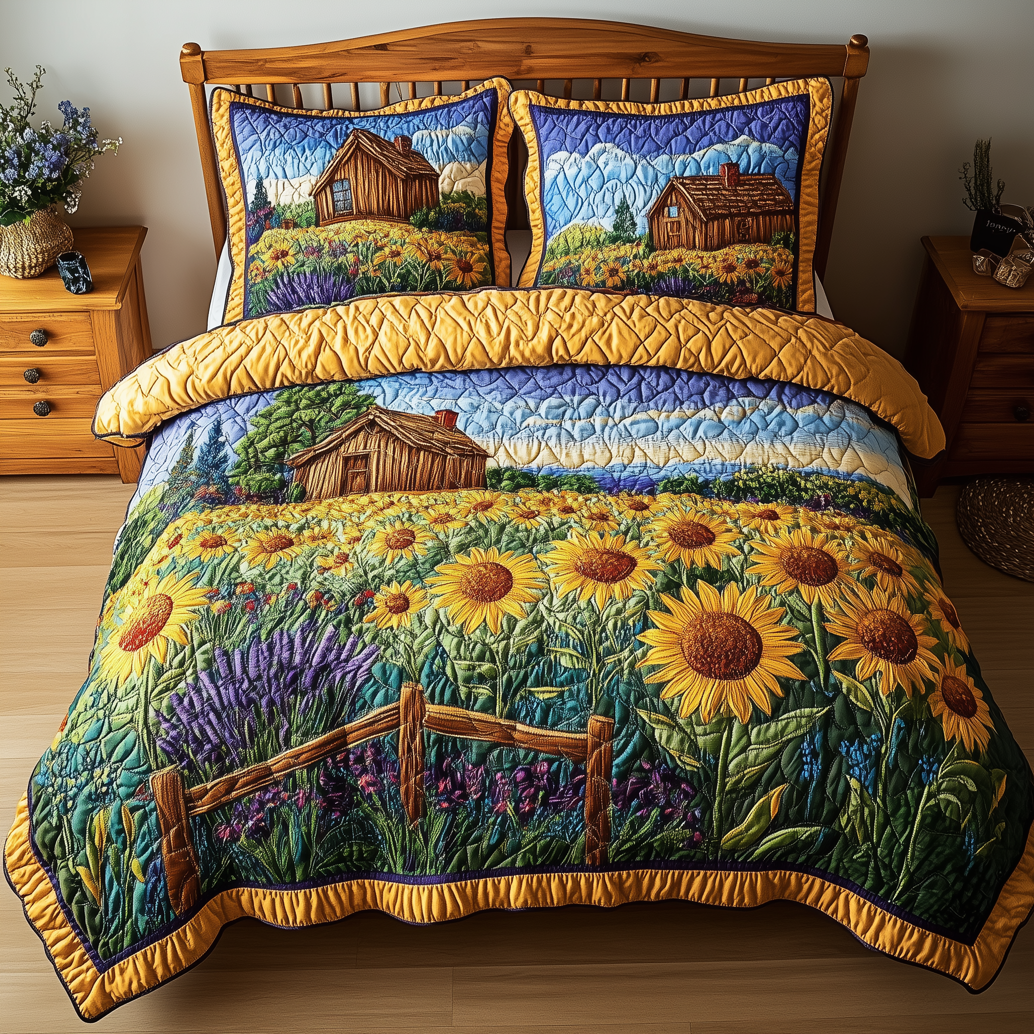 Sunflower Field Quilted Bedding Set Awesome Duvet Cover Bedspread Set Perfect Mother' Day Gifts
