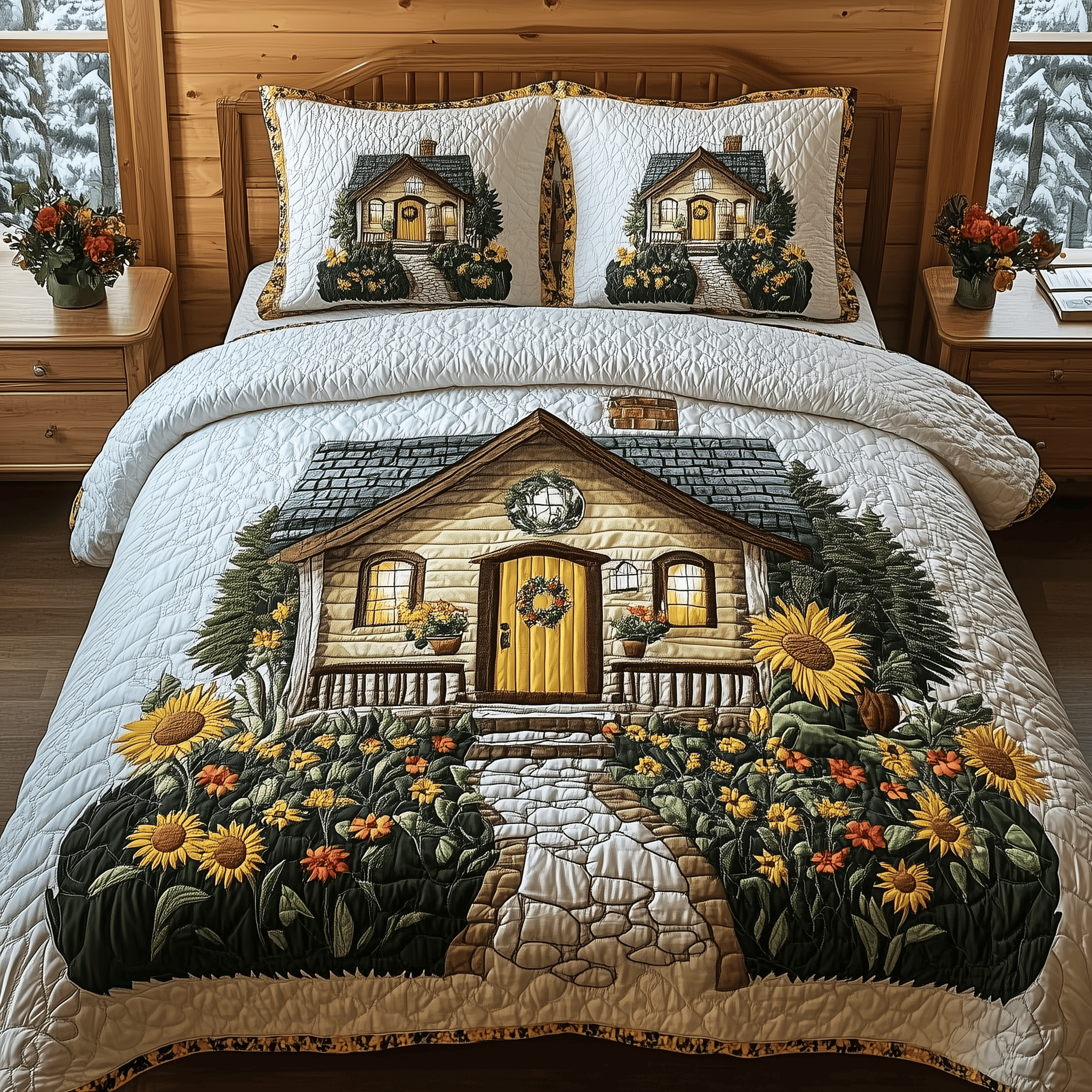 Sunflower Haven Cottage Quilted Bedding Set Duvet Cover Bedspread Set Item Good Gifts For Mom