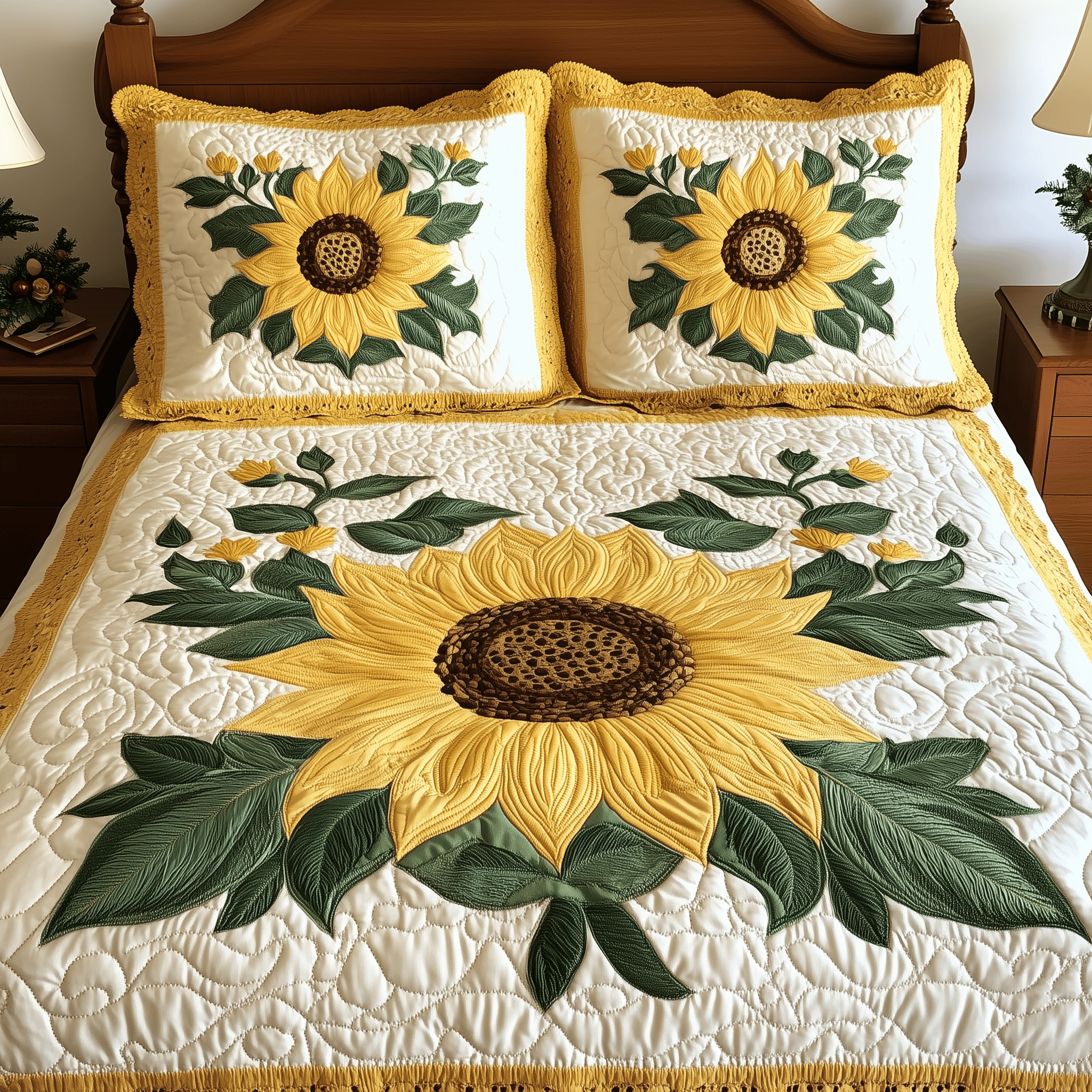 Sunflower Quilted Bedding Set Great Mothers Day Duvet Cover Set Gifts For Sunflower Lovers