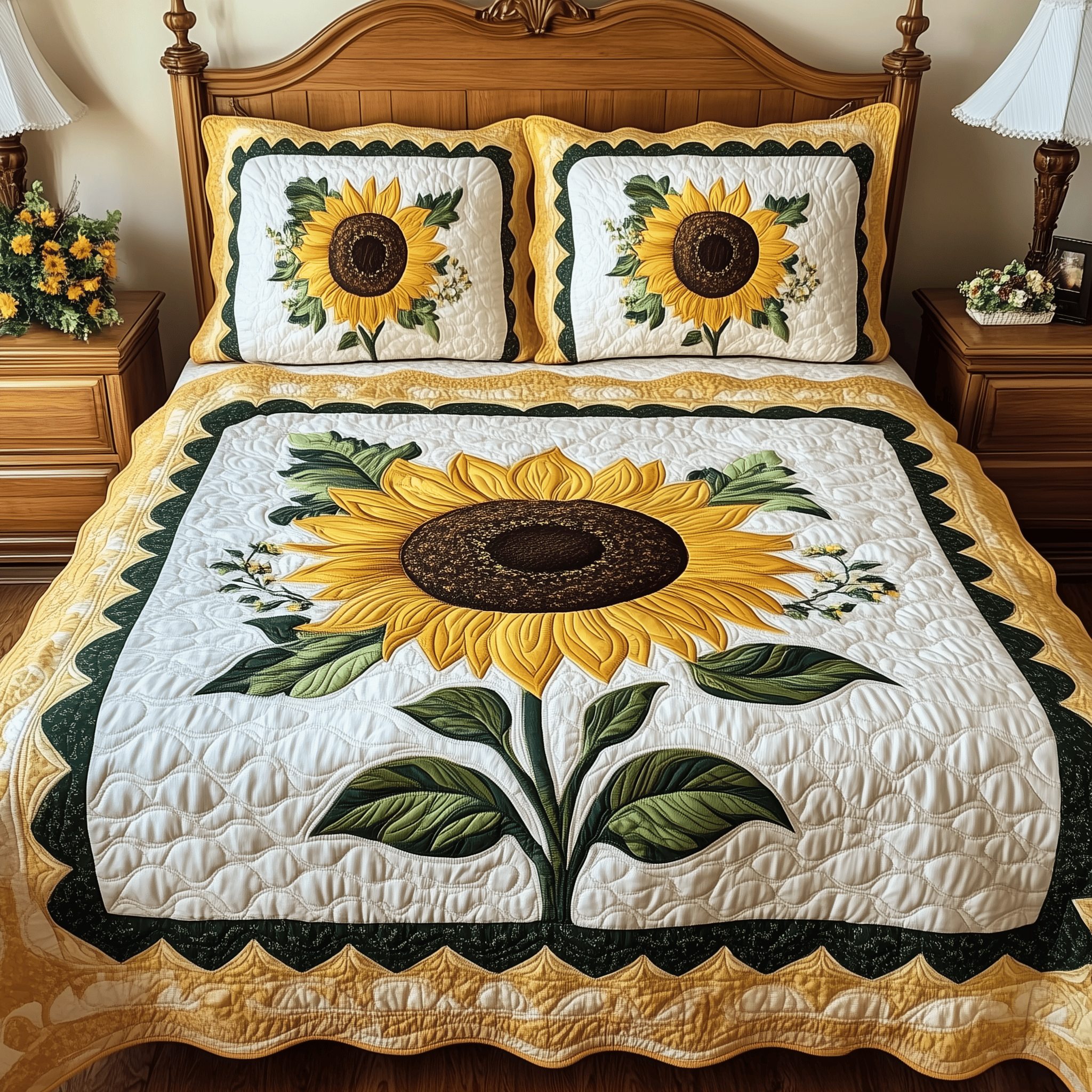 Sunflower Quilted Bedding Set Great Mothers Day Duvet Cover Set Sunflower Theme Gifts