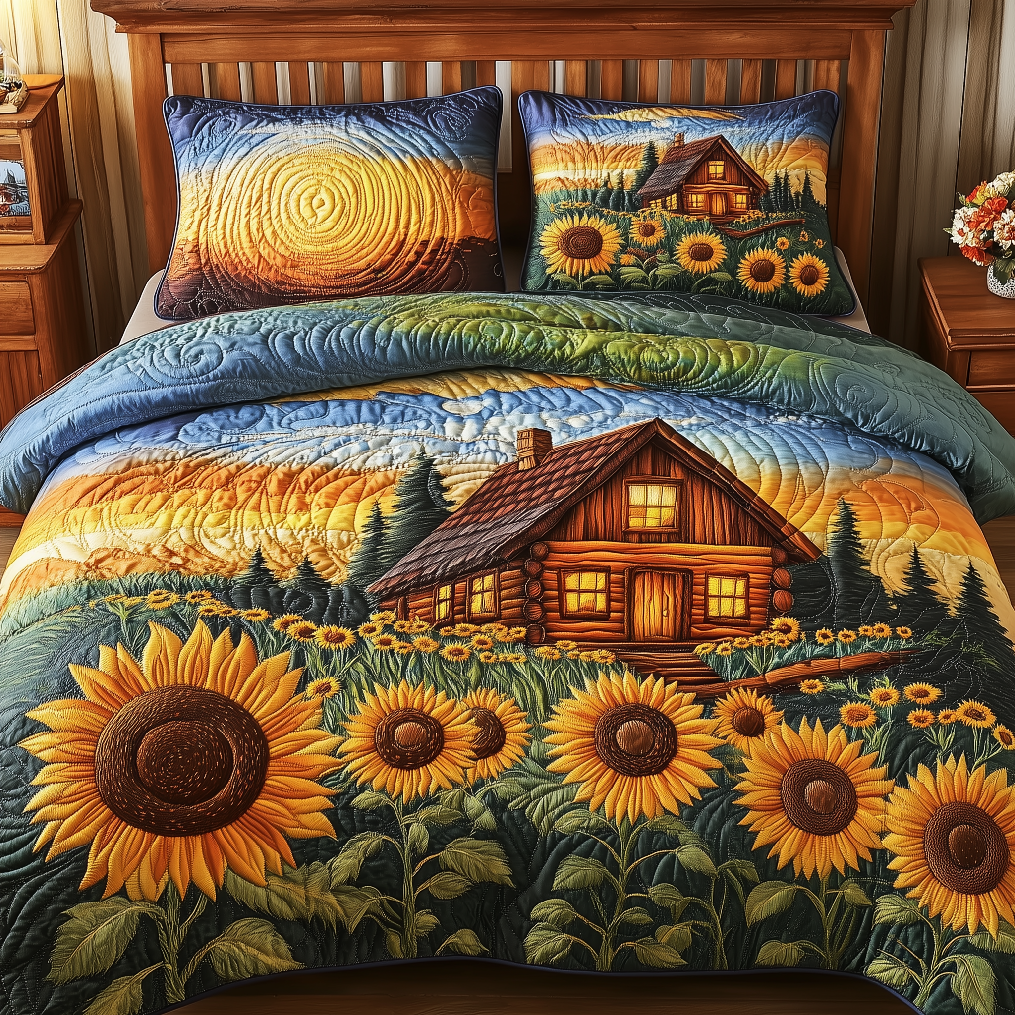 Sunflower Retreat Quilted Bedding Set Duvet Cover Bedspread Set Item First Time Mothers Day Gifts