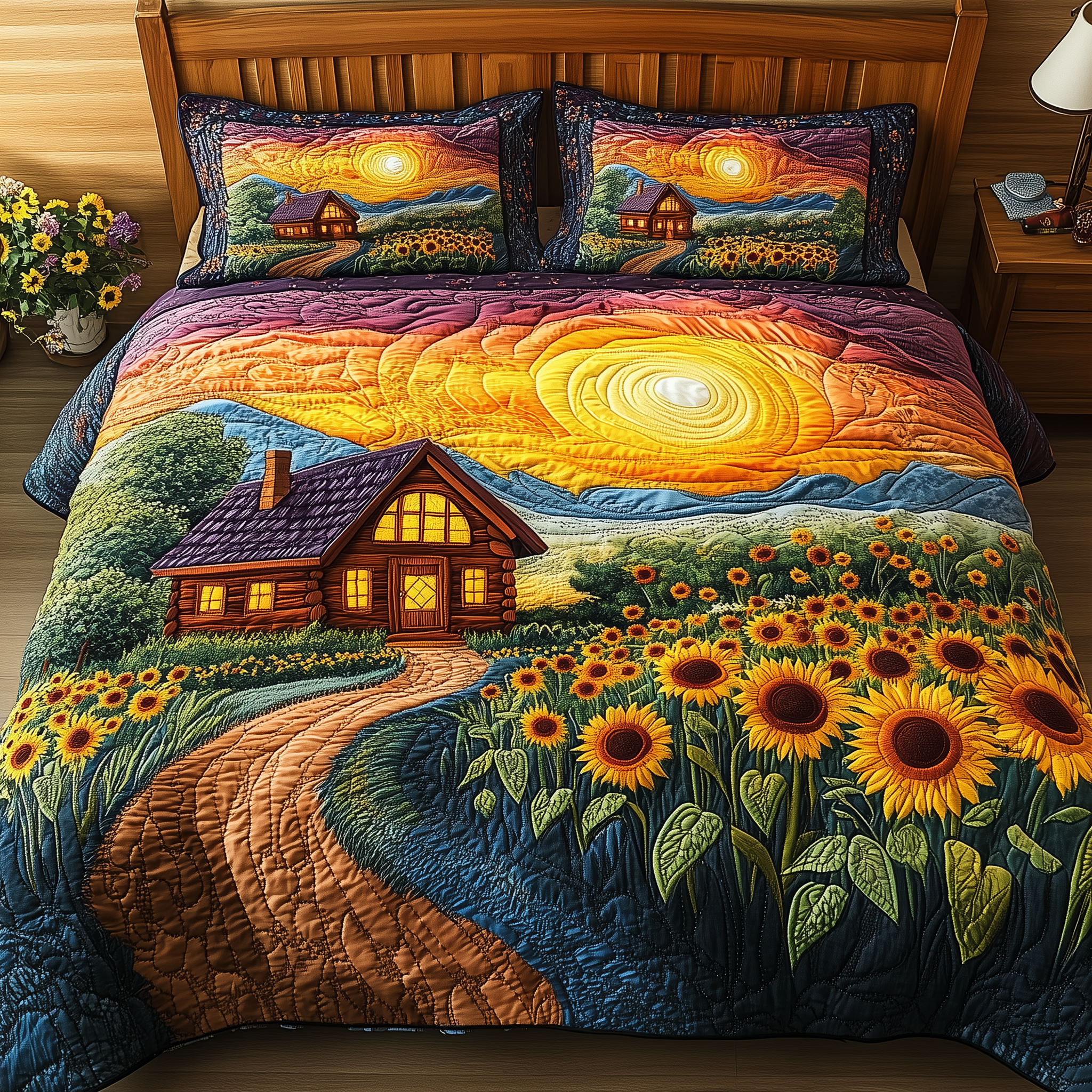 Sunflower Retreat Quilted Bedding Set Duvet Cover Bedspread Set Item Thoughtful Mother's Day Gifts