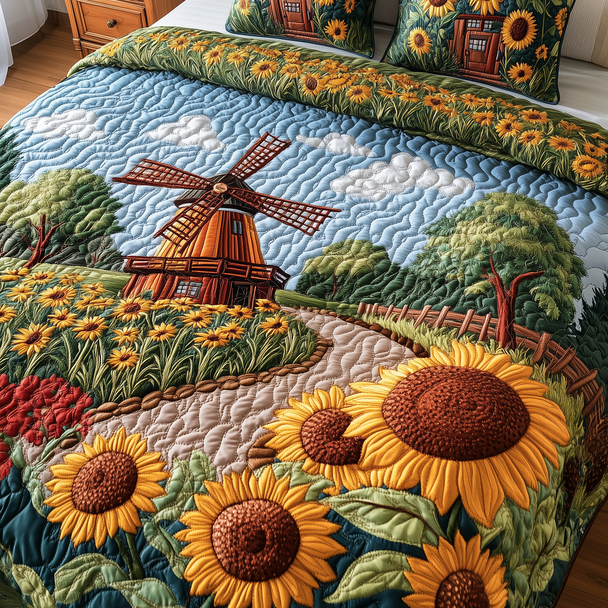 Sunflower Serenity Quilted Bedding Set Duvet Cover Bedspread Set Item Creative Mother's Day Gifts