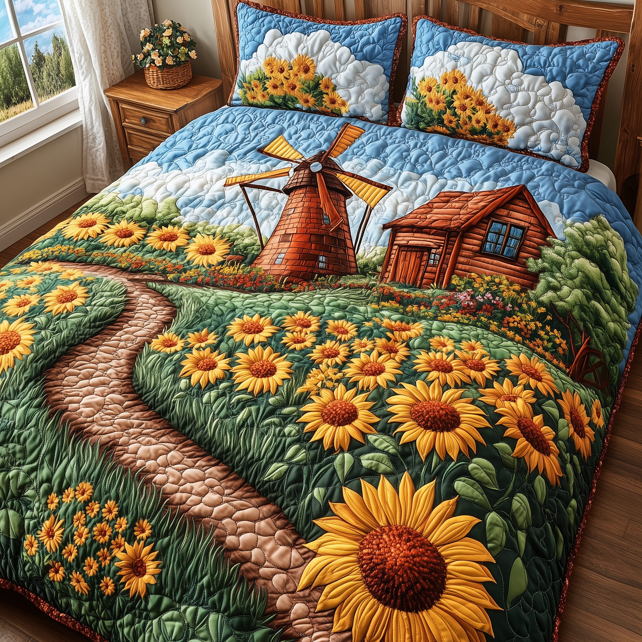 Sunflower Serenity Quilted Bedding Set Duvet Cover Bedspread Set Item Mother Daughter Gifts