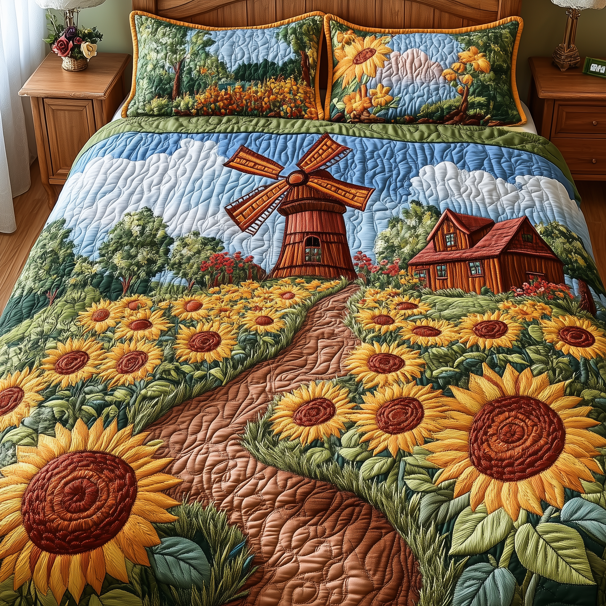 Sunflower Serenity Quilted Bedding Set Duvet Cover Bedspread Set Item Unique Gifts For Mom
