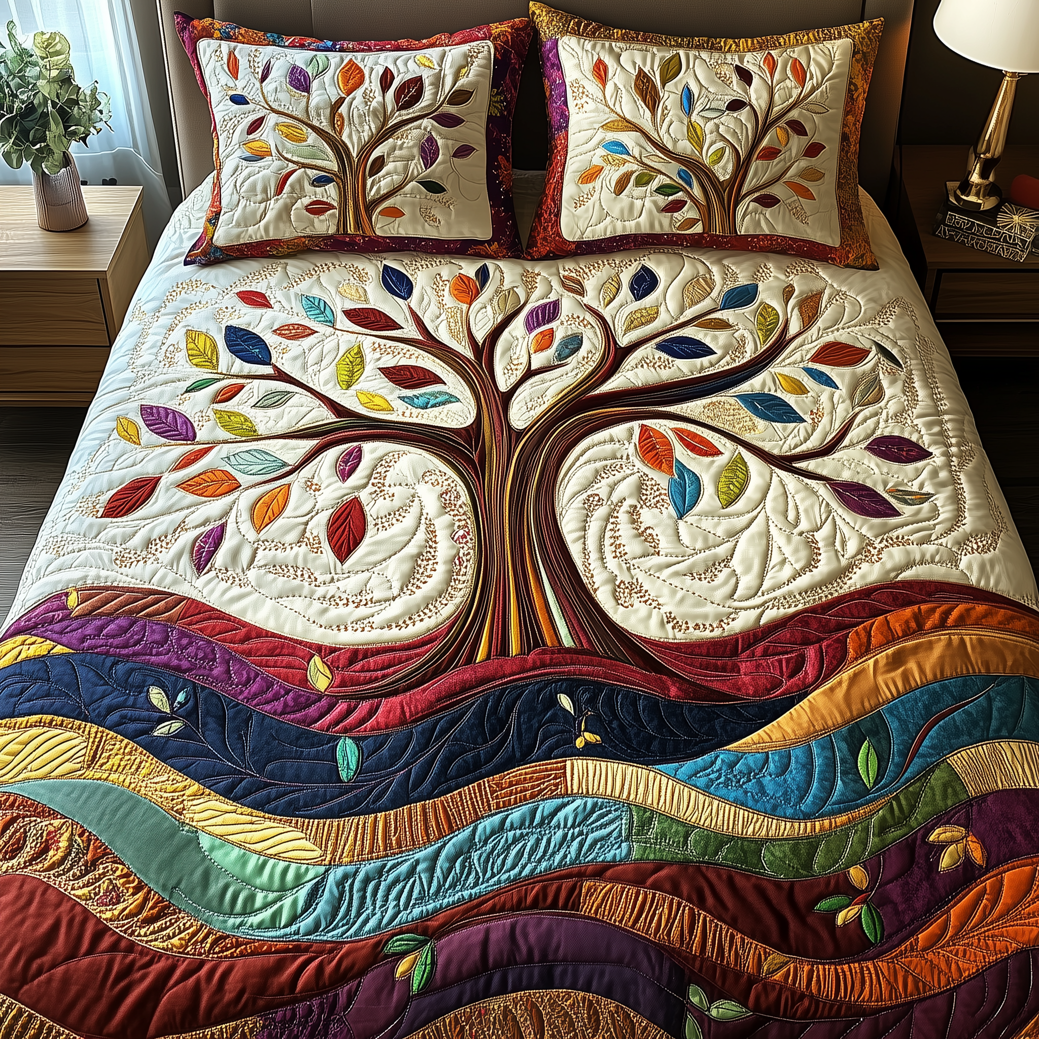 Sunlit Serenity Quilted Bedding Set Duvet Cover Bedspread Set Item Gifts For Father In Law