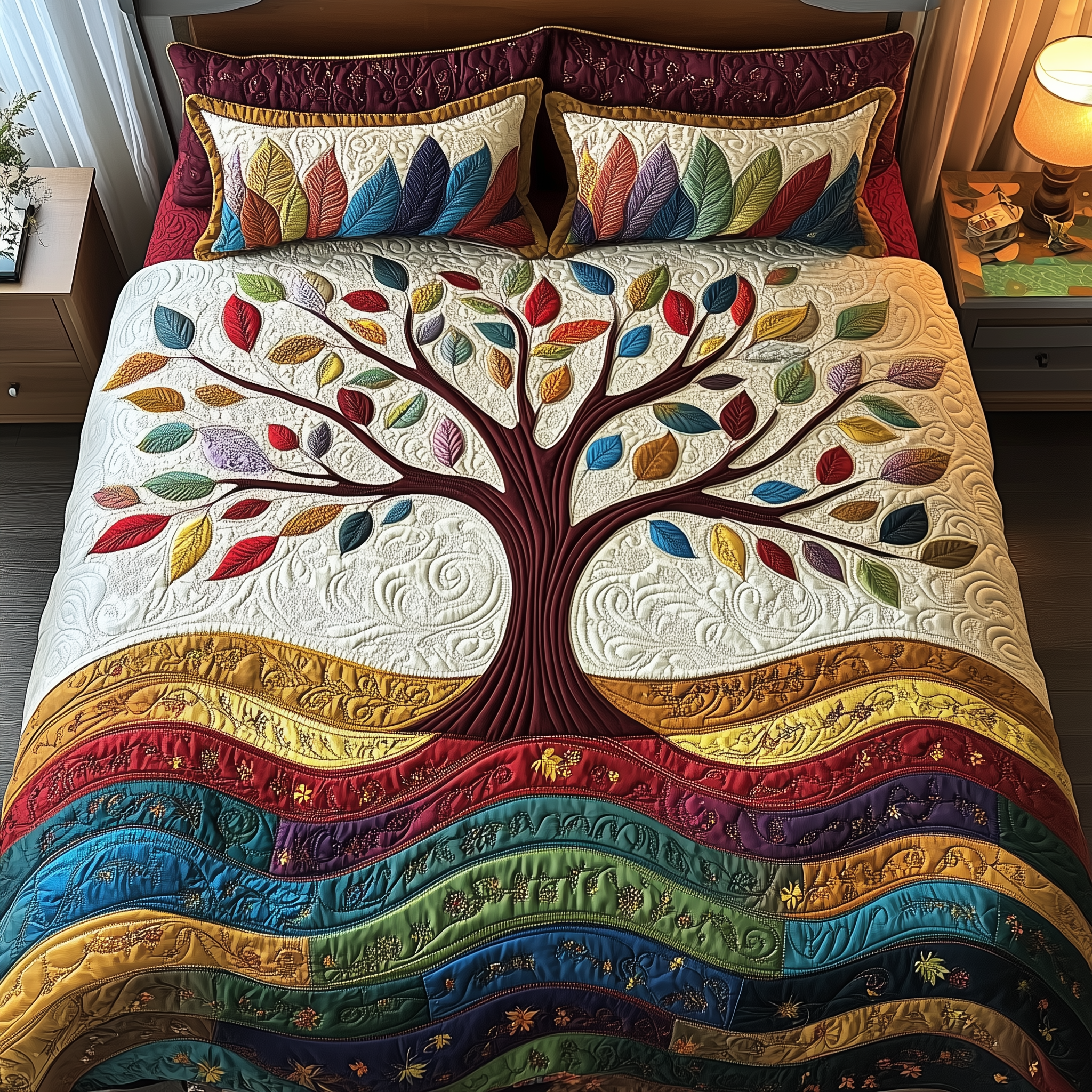 Sunlit Tree of Life Quilted Bedding Set Duvet Cover Bedspread Set Item Awesome Mother's Day Gifts 2025