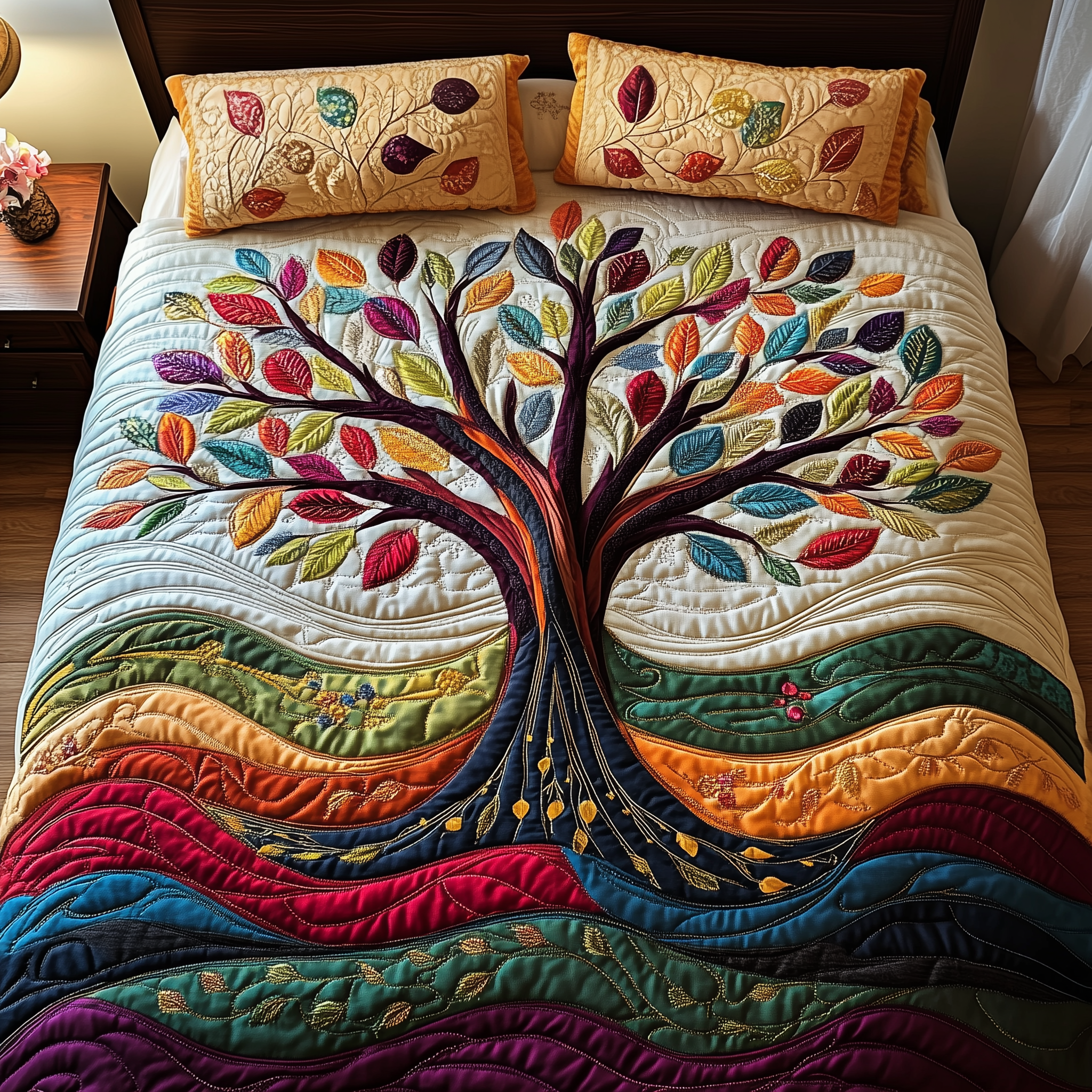 Sunlit Tree of Life Quilted Bedding Set Duvet Cover Bedspread Set Item Father's Day Gifts