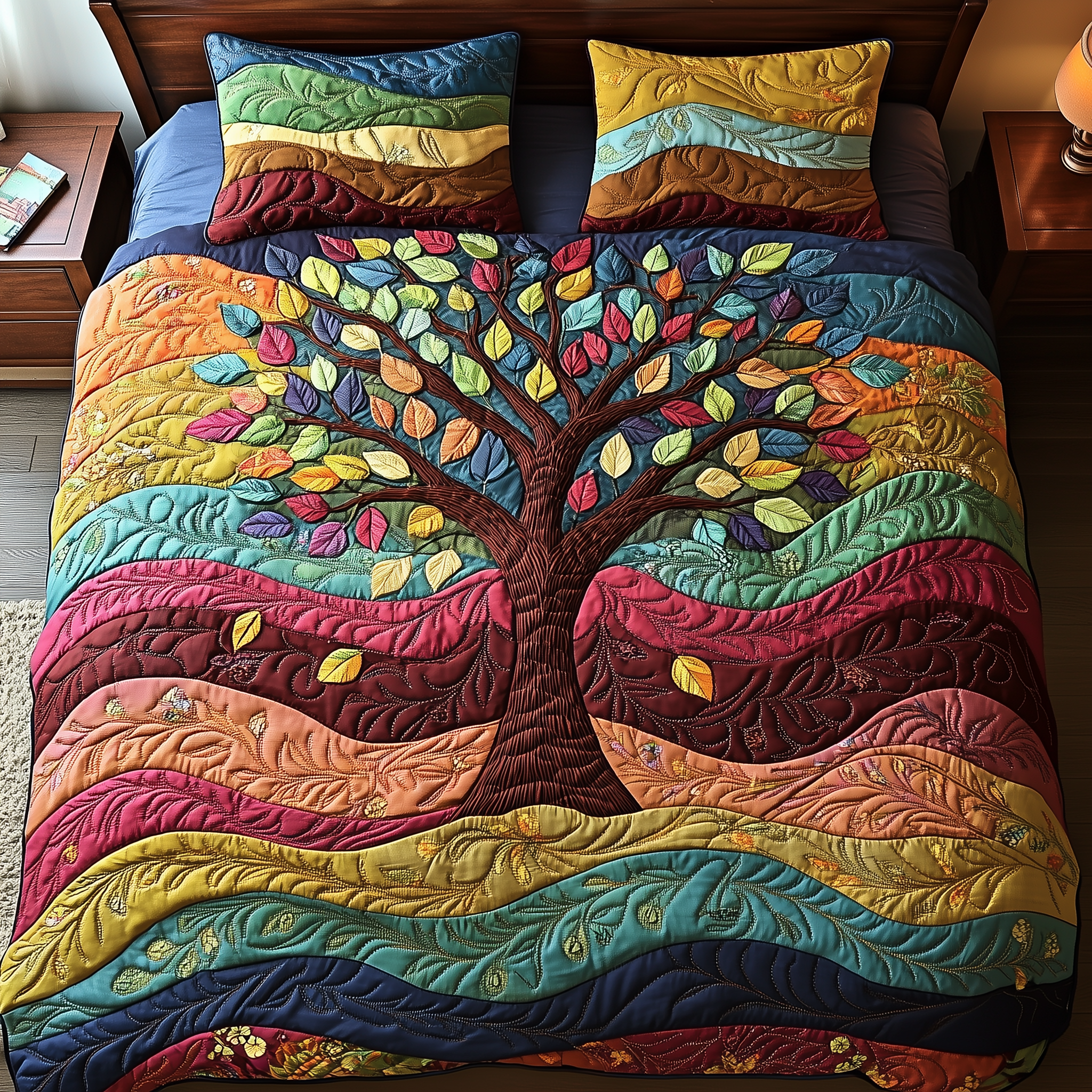 Sunlit Tree of Life Quilted Bedding Set Duvet Cover Bedspread Set Item Fathers Day Presents