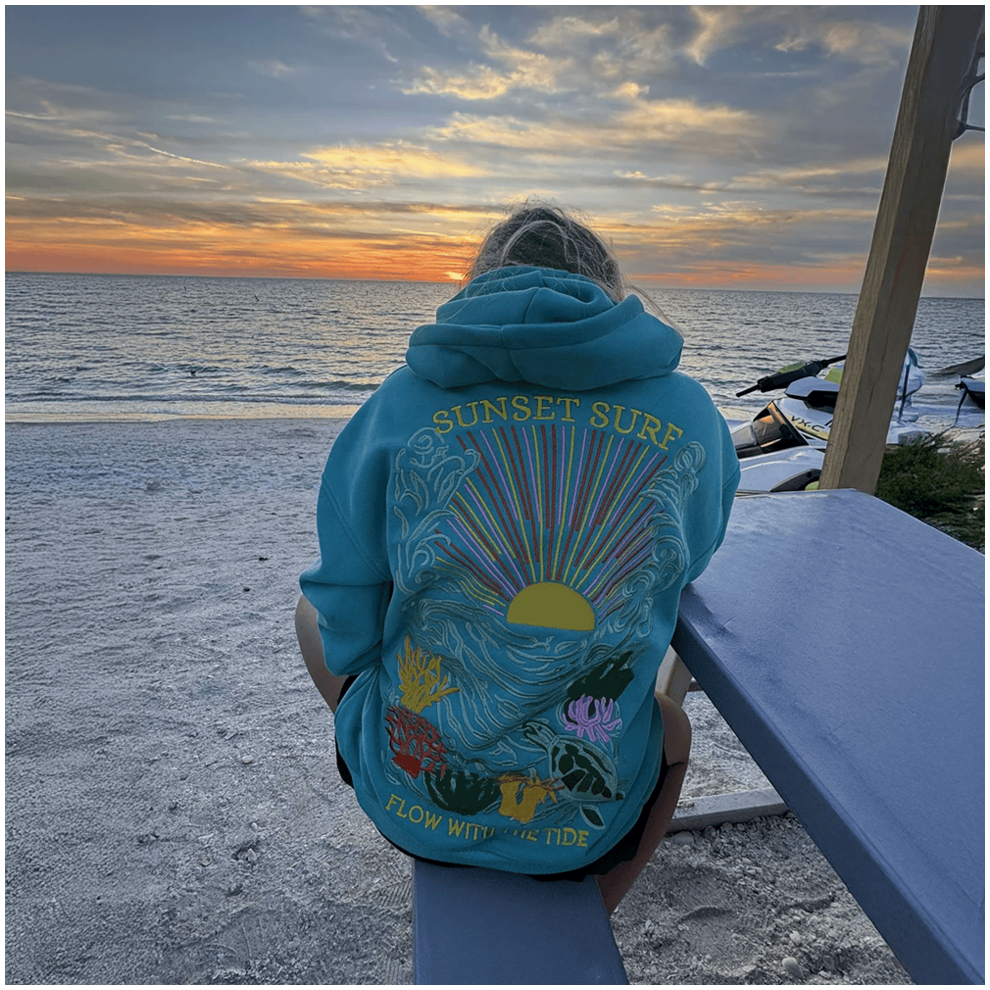 Sunset Surf Hoodie Printed Sunset Surf Flow With The Tide Hoodie Sunset Surf Merch Under The Sea