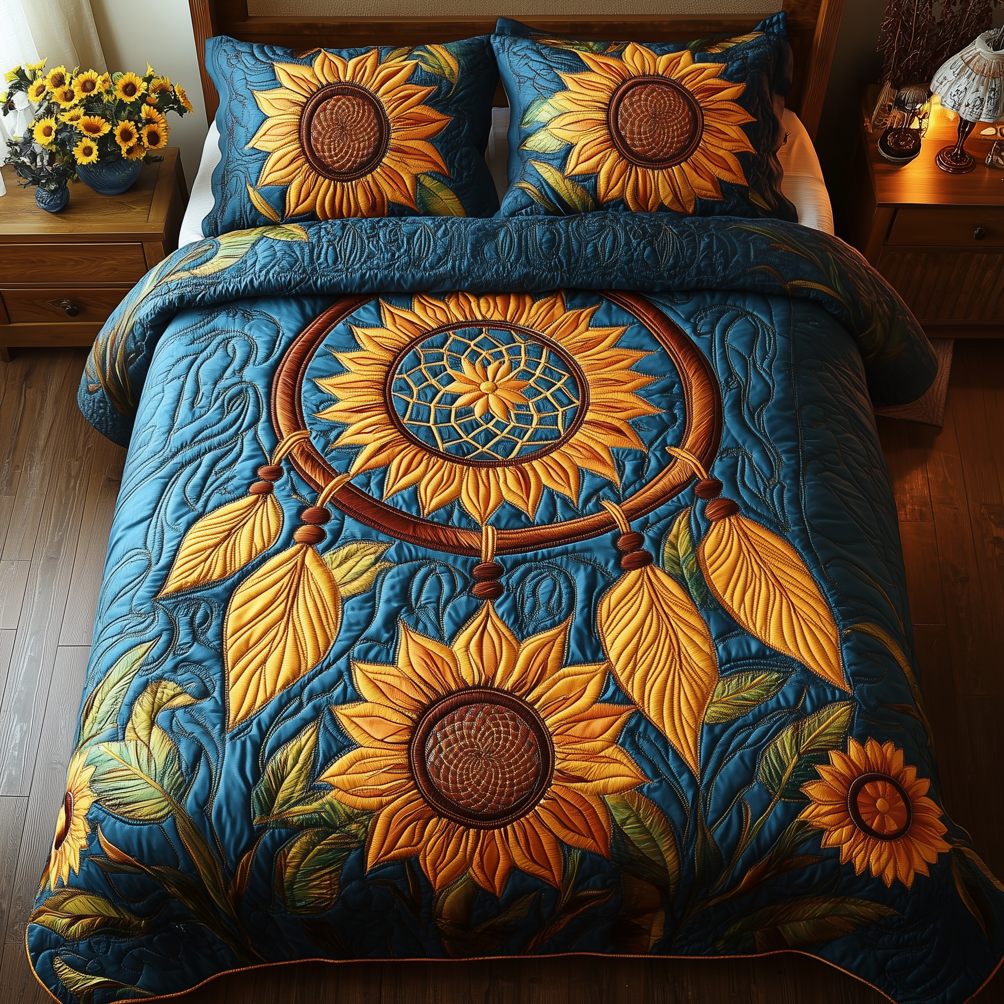 Sunshine Dreamcatcher Quilted Bedding Set Unique Duvet Cover Bedspread Set Gifts For Dads Who Have Everything