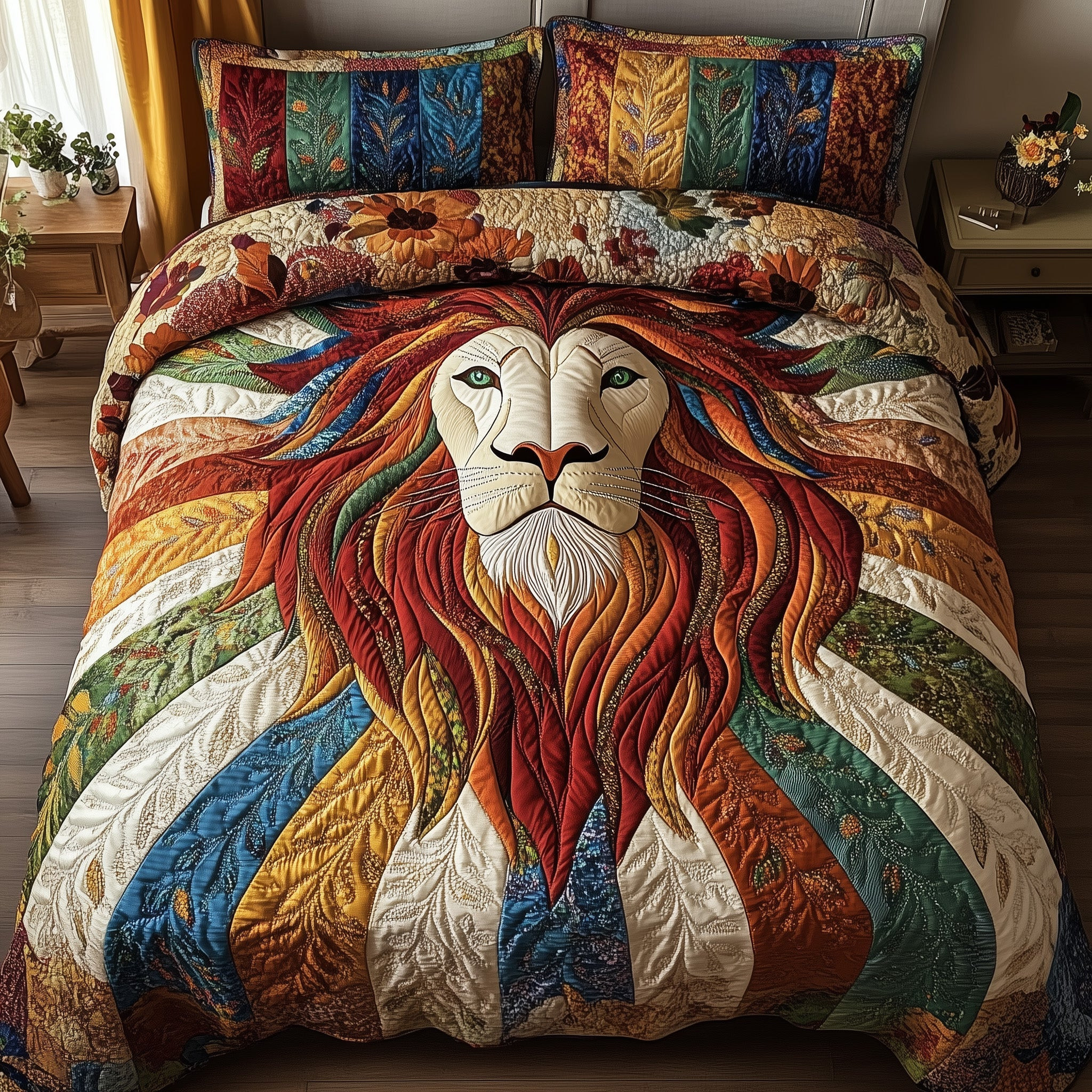Sunshine Lion Quilted Bedding Set Duvet Cover Bedspread Set Item Lion Gifts For Him Her