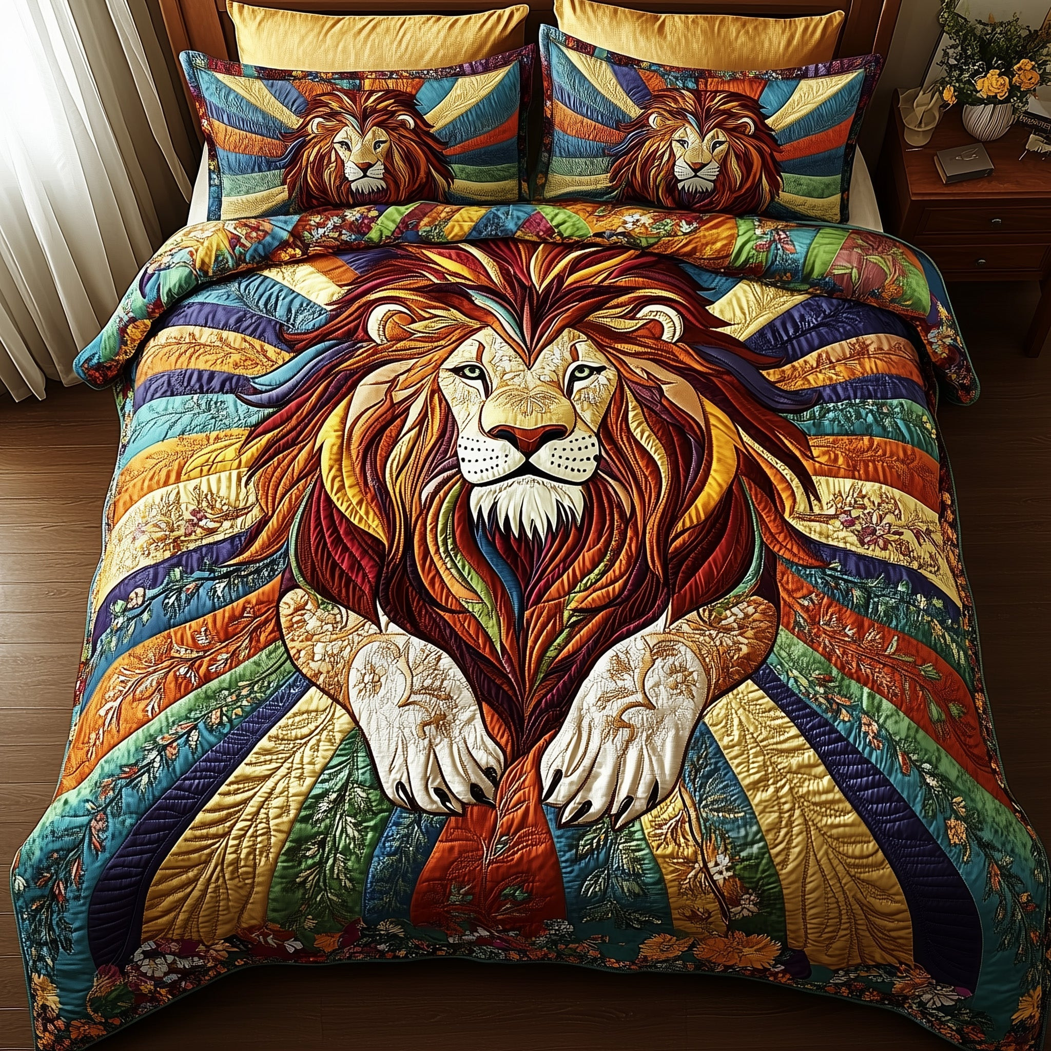 Sunshine Lion Quilted Bedding Set Duvet Cover Bedspread Set Item Lion Gifts For Men