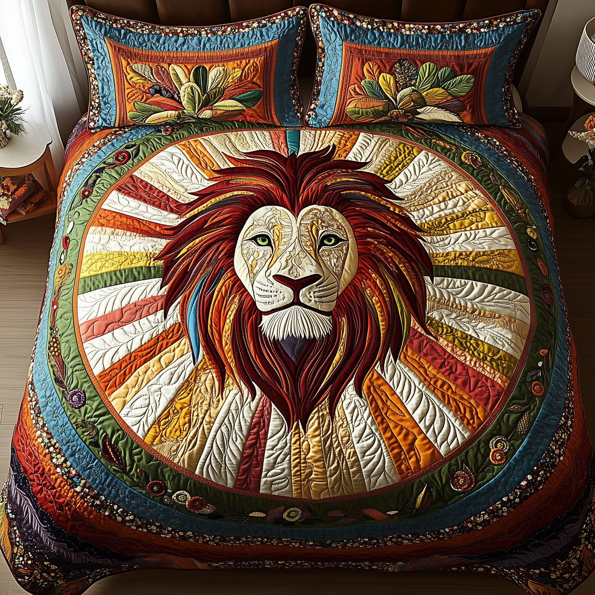 Sunshine Lion Quilted Bedding Set Duvet Cover Bedspread Set Item Unique Lion Gifts
