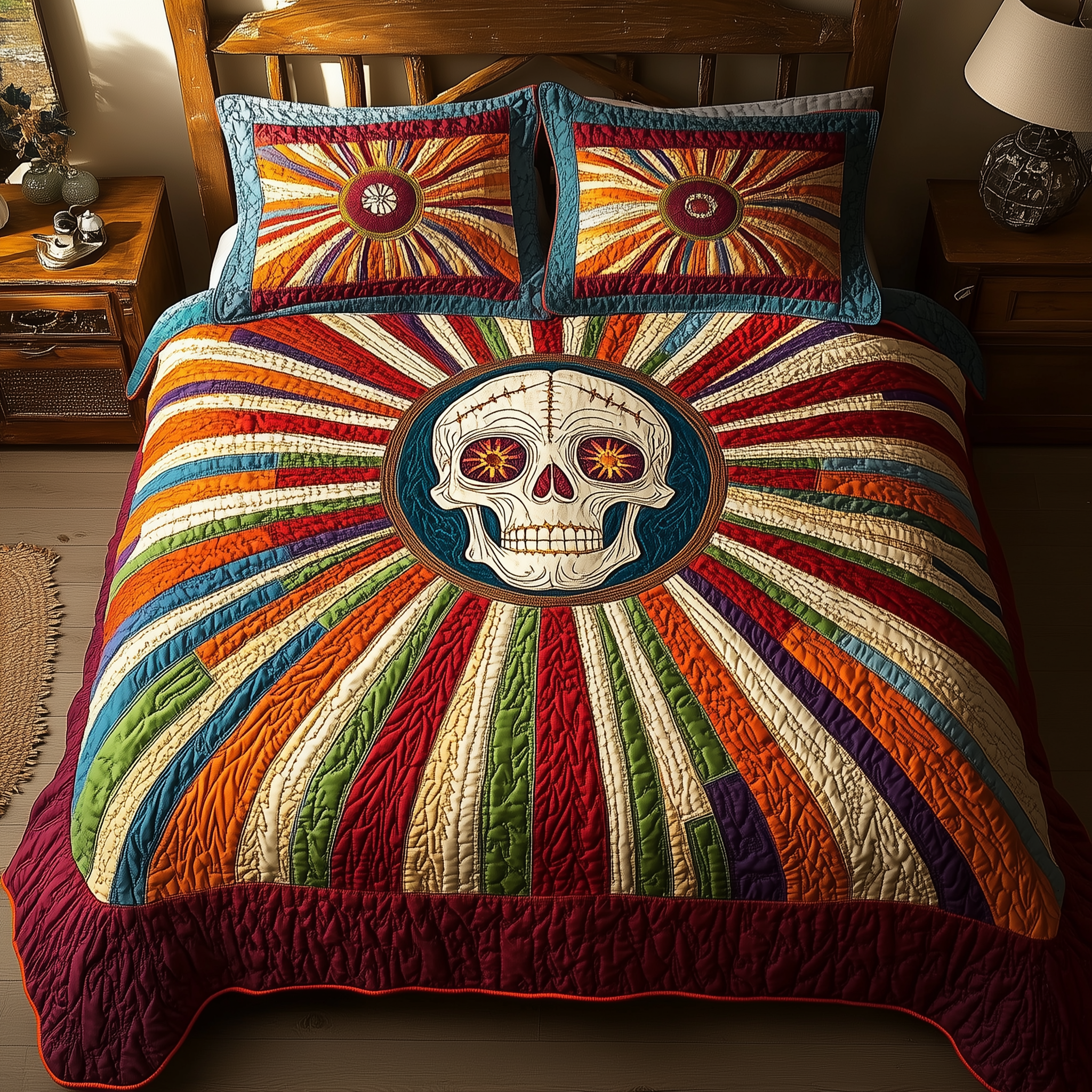 Sunshine Skull Quilted Bedding Set Good Holiday Duvet Cover Set Cool Skull Gifts