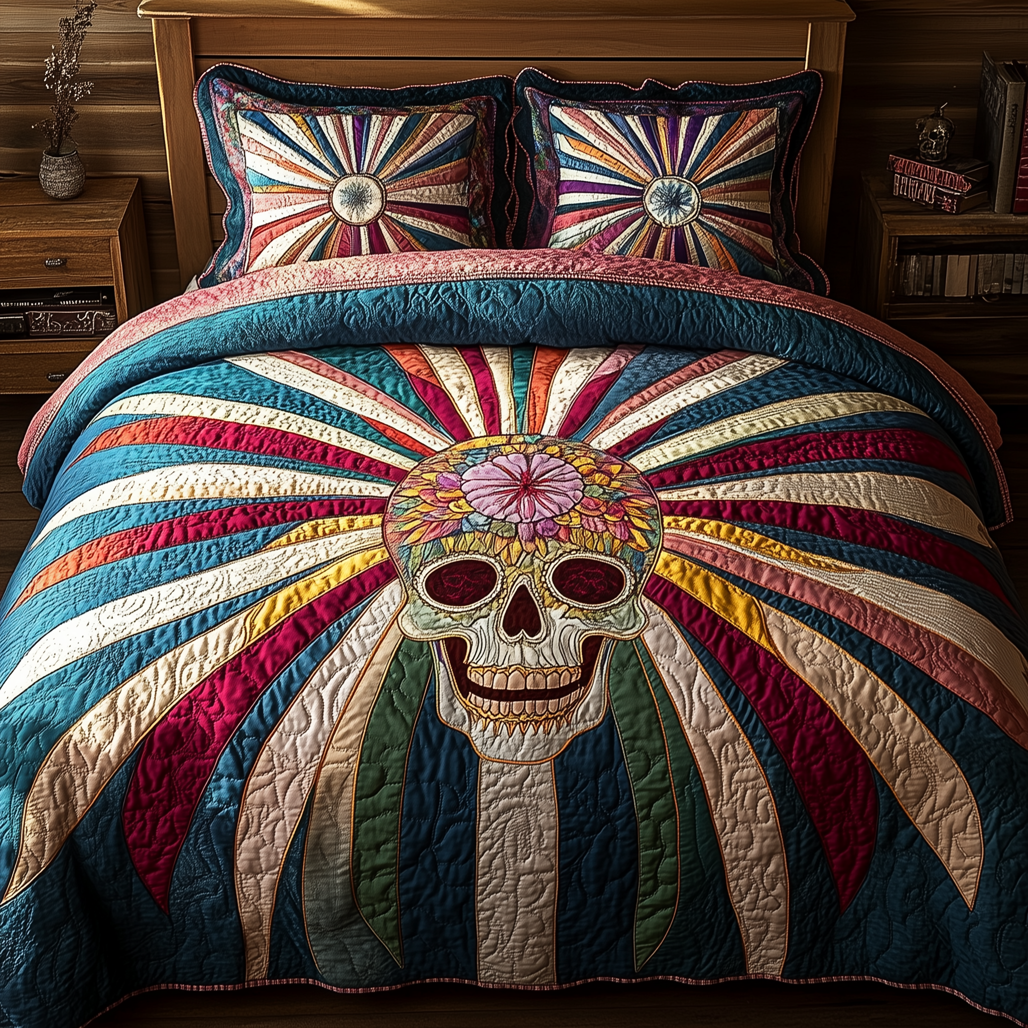 Sunshine Skull Quilted Bedding Set Good Holiday Duvet Cover Set Gifts For People Who Like Skulls