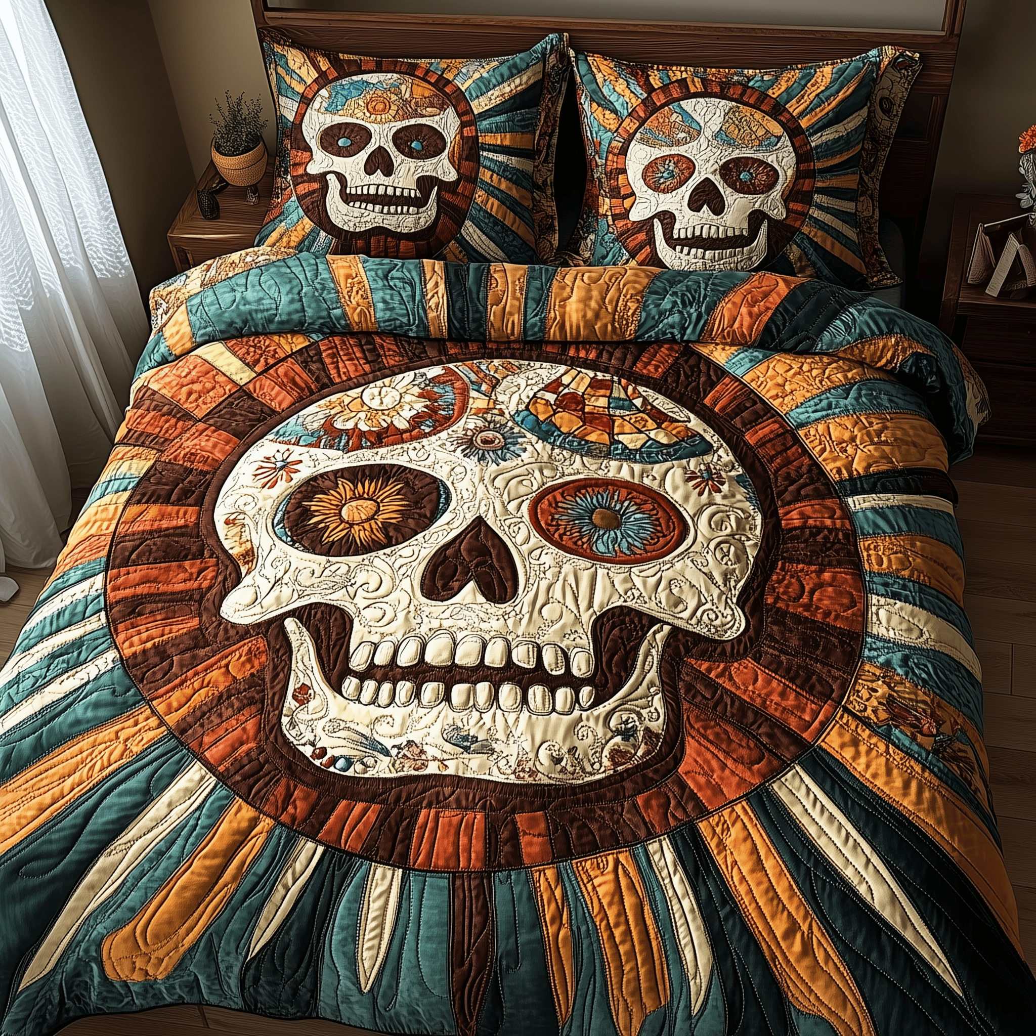 Sunshine Skull Quilted Bedding Set Good Holiday Duvet Cover Set Gifts For Skull Lovers