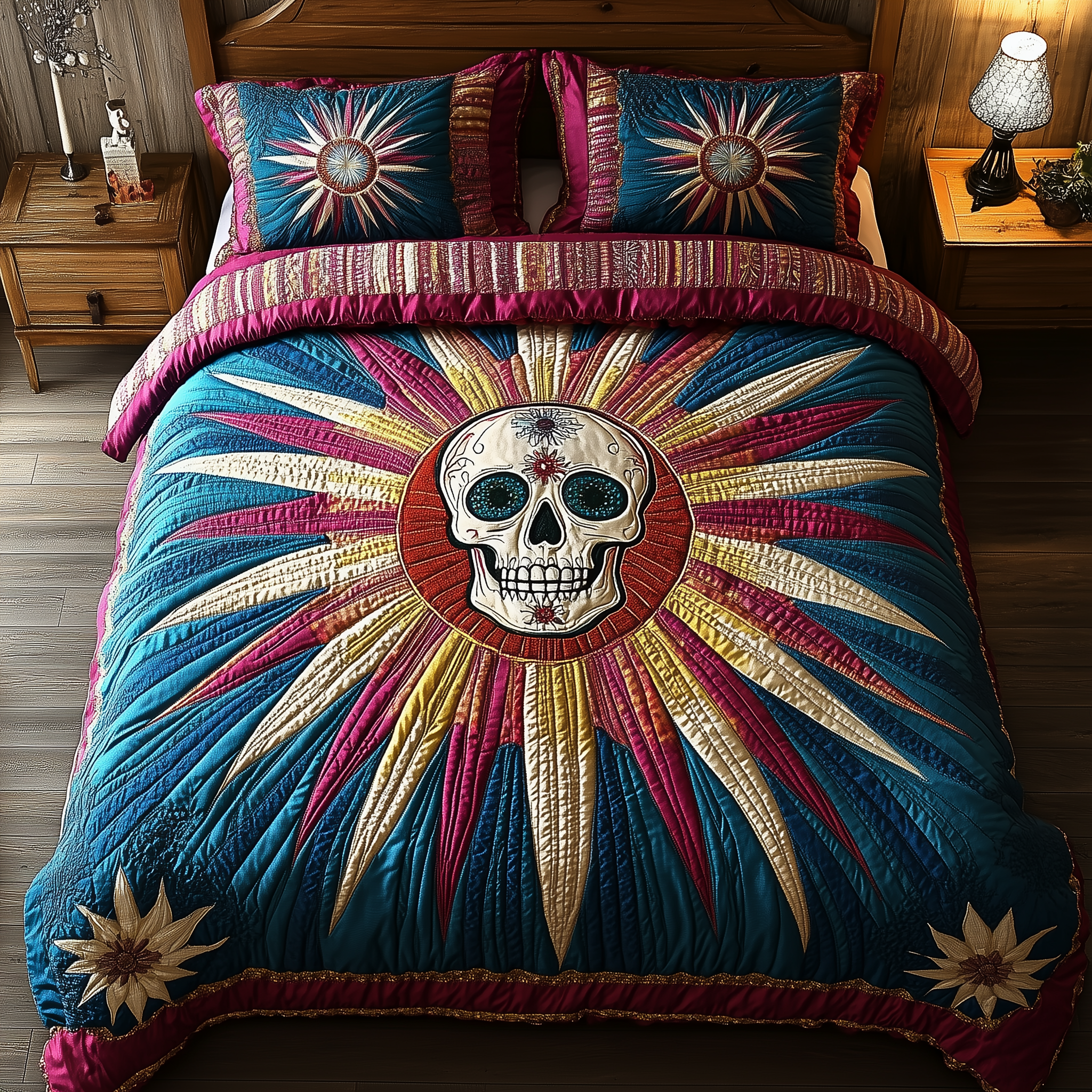 Sunshine Skull Quilted Bedding Set Good Holiday Duvet Cover Set Skull Birthday Presents