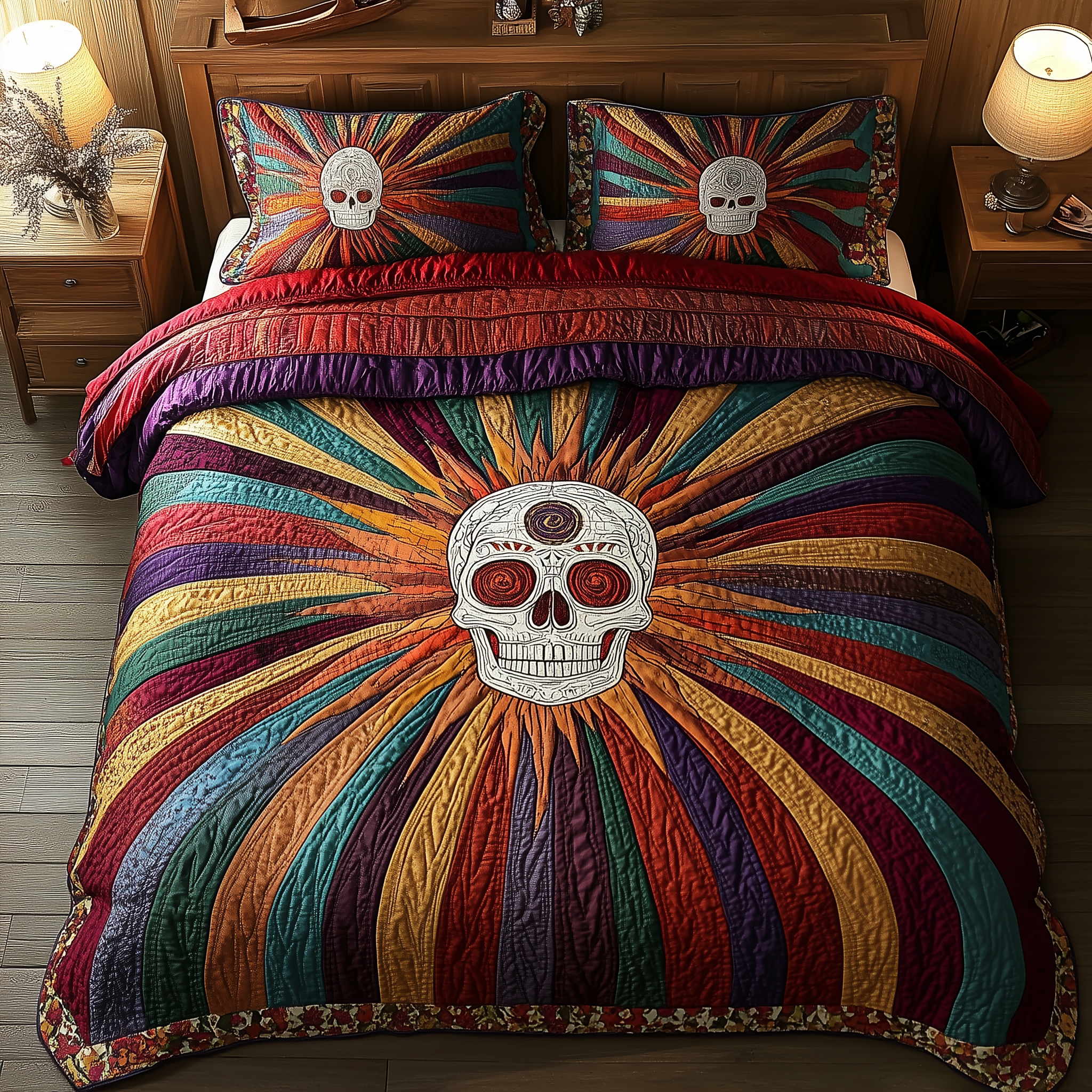 Sunshine Skull Quilted Bedding Set Good Holiday Duvet Cover Set Skull Gifts