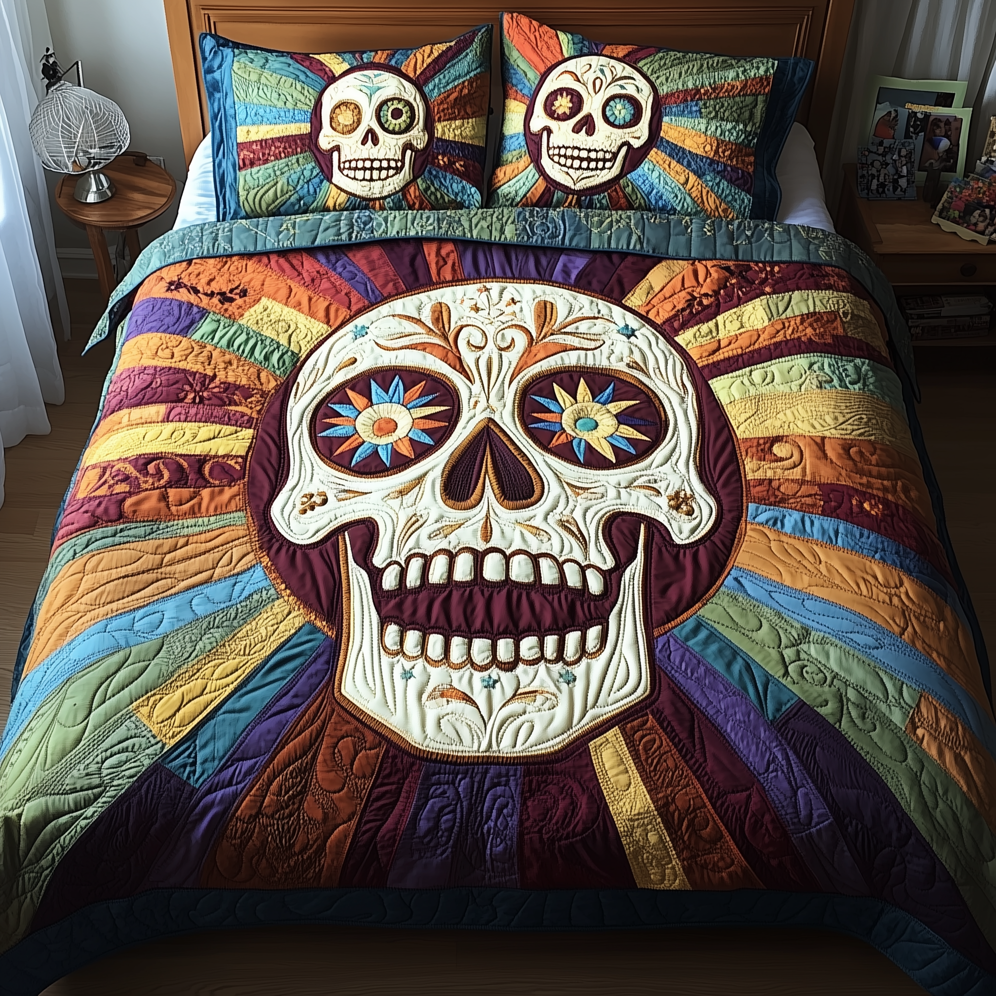 Sunshine Skull Quilted Bedding Set Good Holiday Duvet Cover Set Skull Gifts For Men