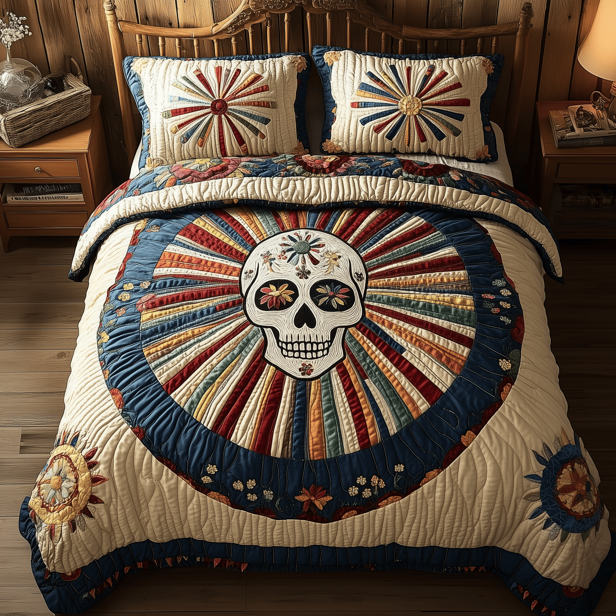 Sunshine Skull Quilted Bedding Set Good Holiday Duvet Cover Set Skull Gifts For Women