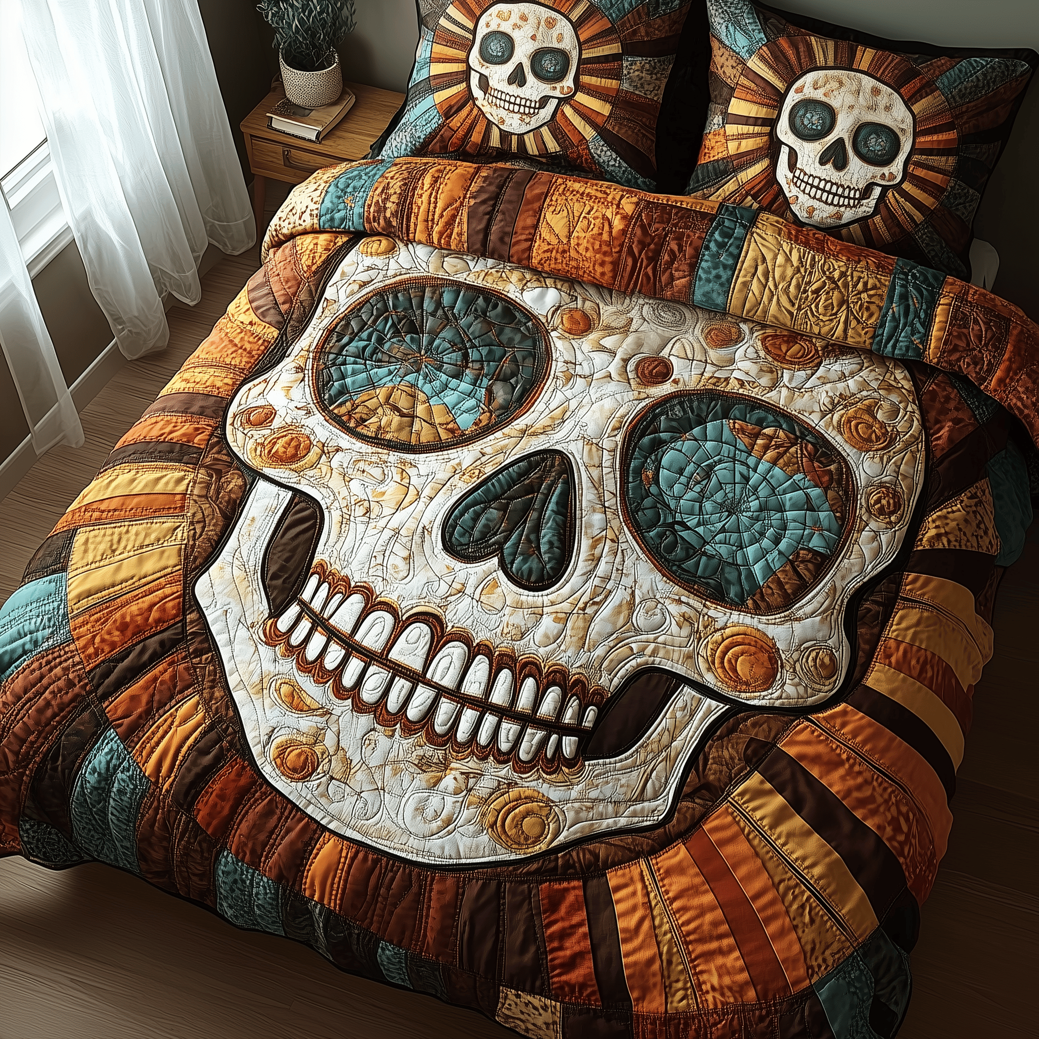 Sunshine Skull Quilted Bedding Set Good Holiday Duvet Cover Set Skull Presents For Her