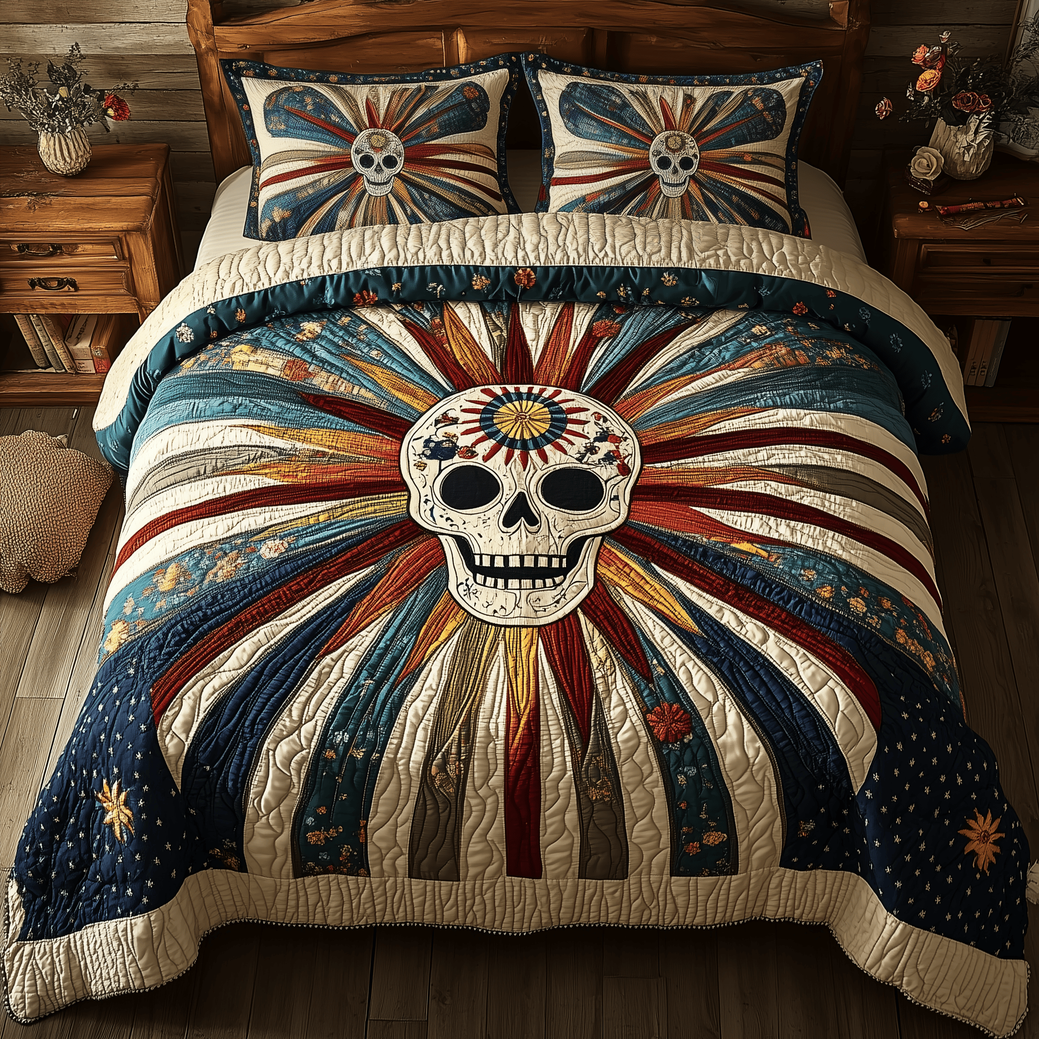 Sunshine Skull Quilted Bedding Set Good Holiday Duvet Cover Set Skull Stuff For Guys
