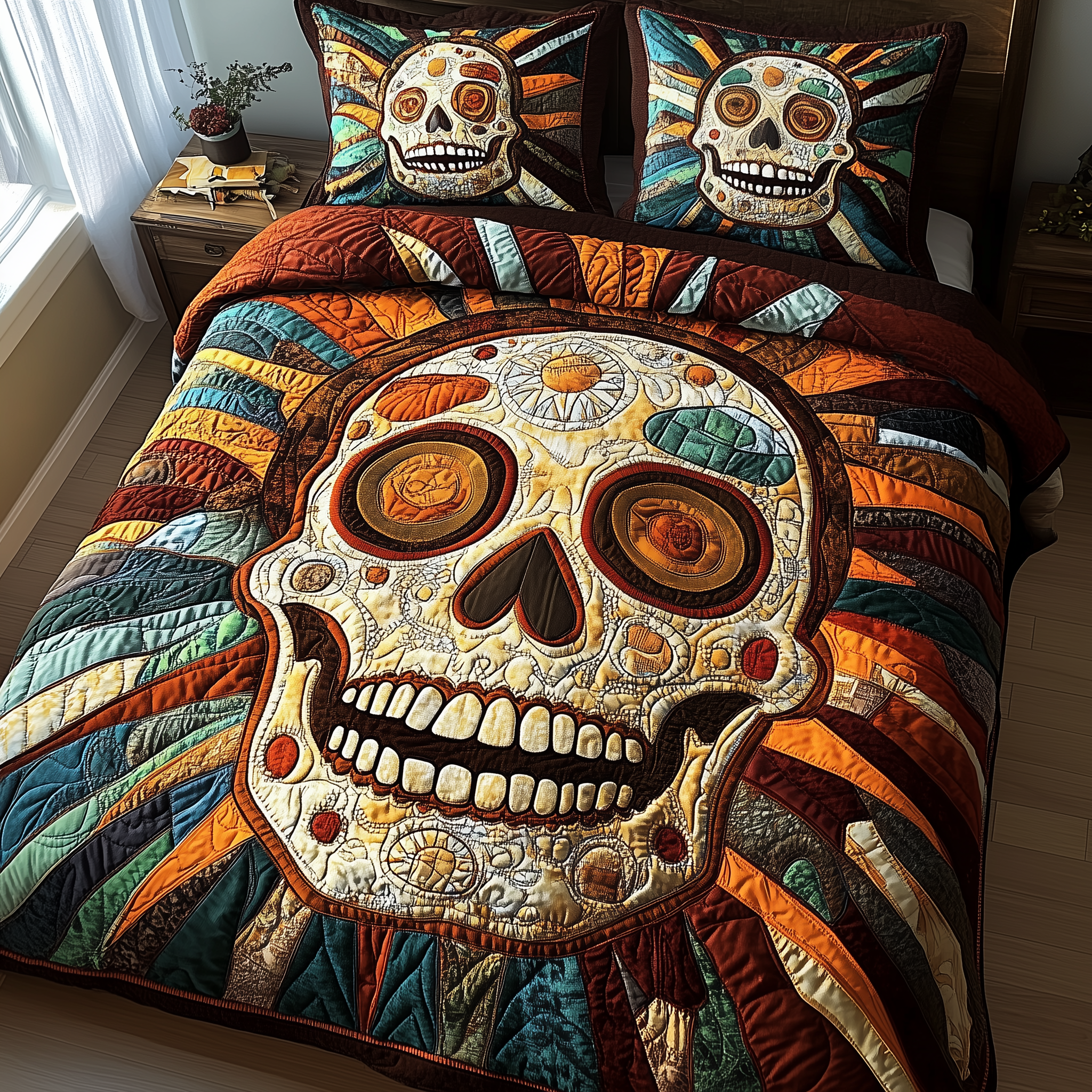 Sunshine Skull Quilted Bedding Set Good Holiday Duvet Cover Set Skull Themed Gifts