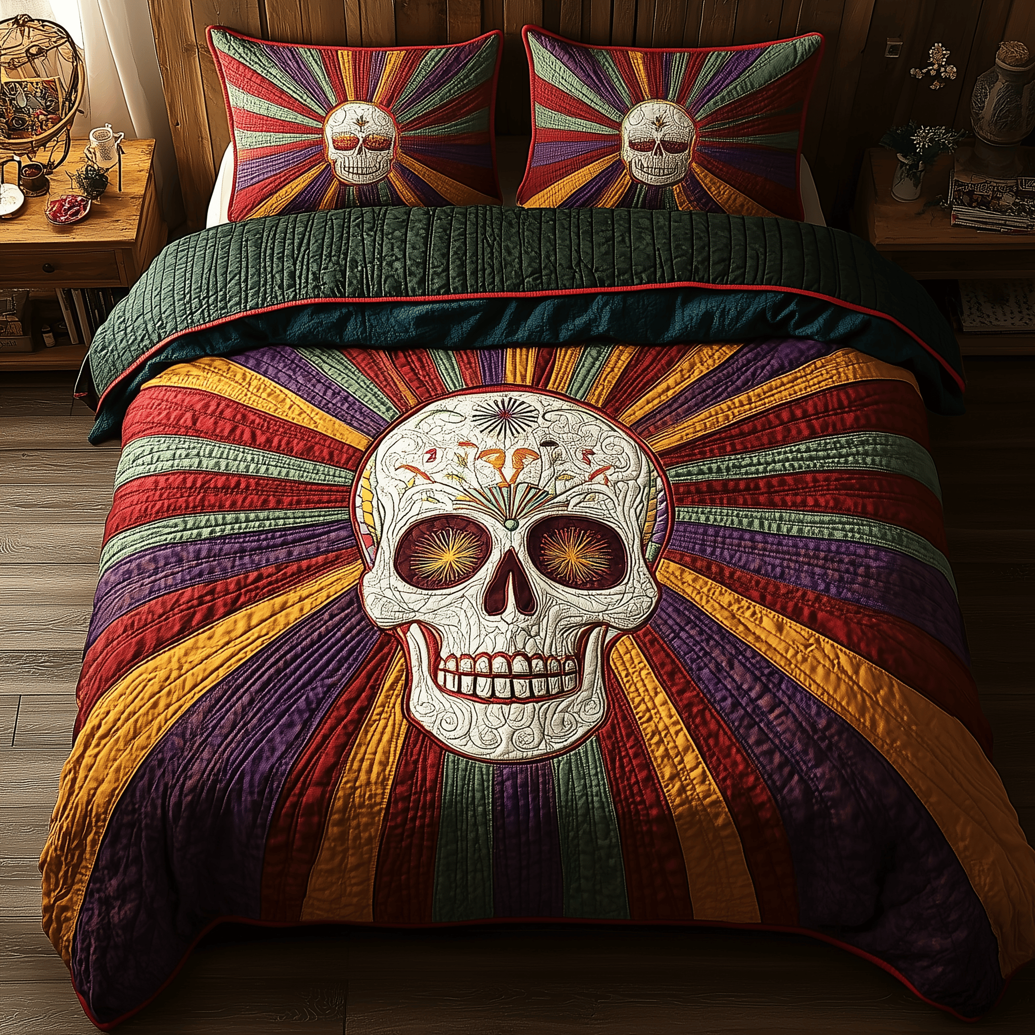 Sunshine Skull Quilted Bedding Set Good Holiday Duvet Cover Set Unique Skull Gifts For Him