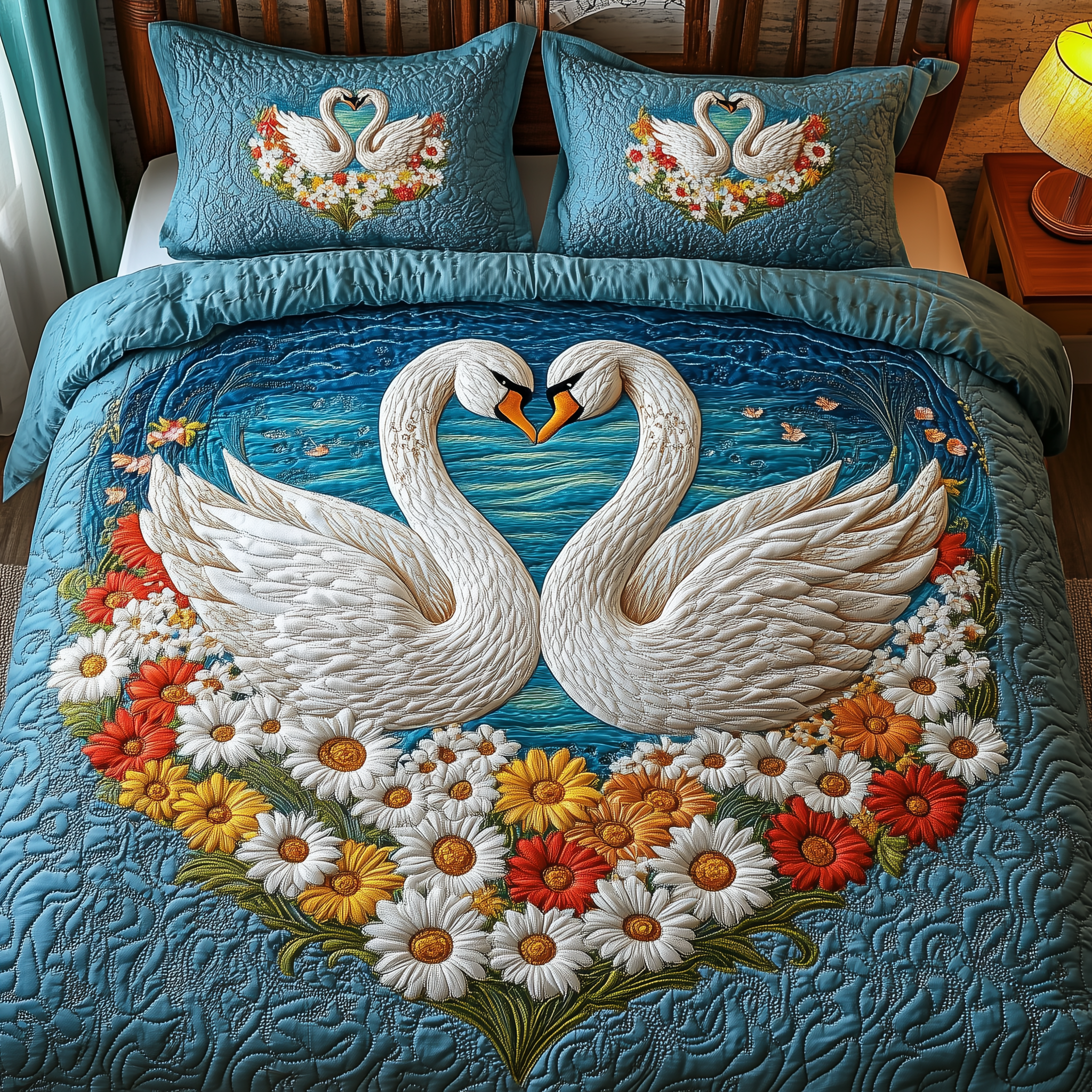 Swan Embrace Quilted Bedding Set Duvet Cover Bedspread Set Item Great Father's Day Gifts