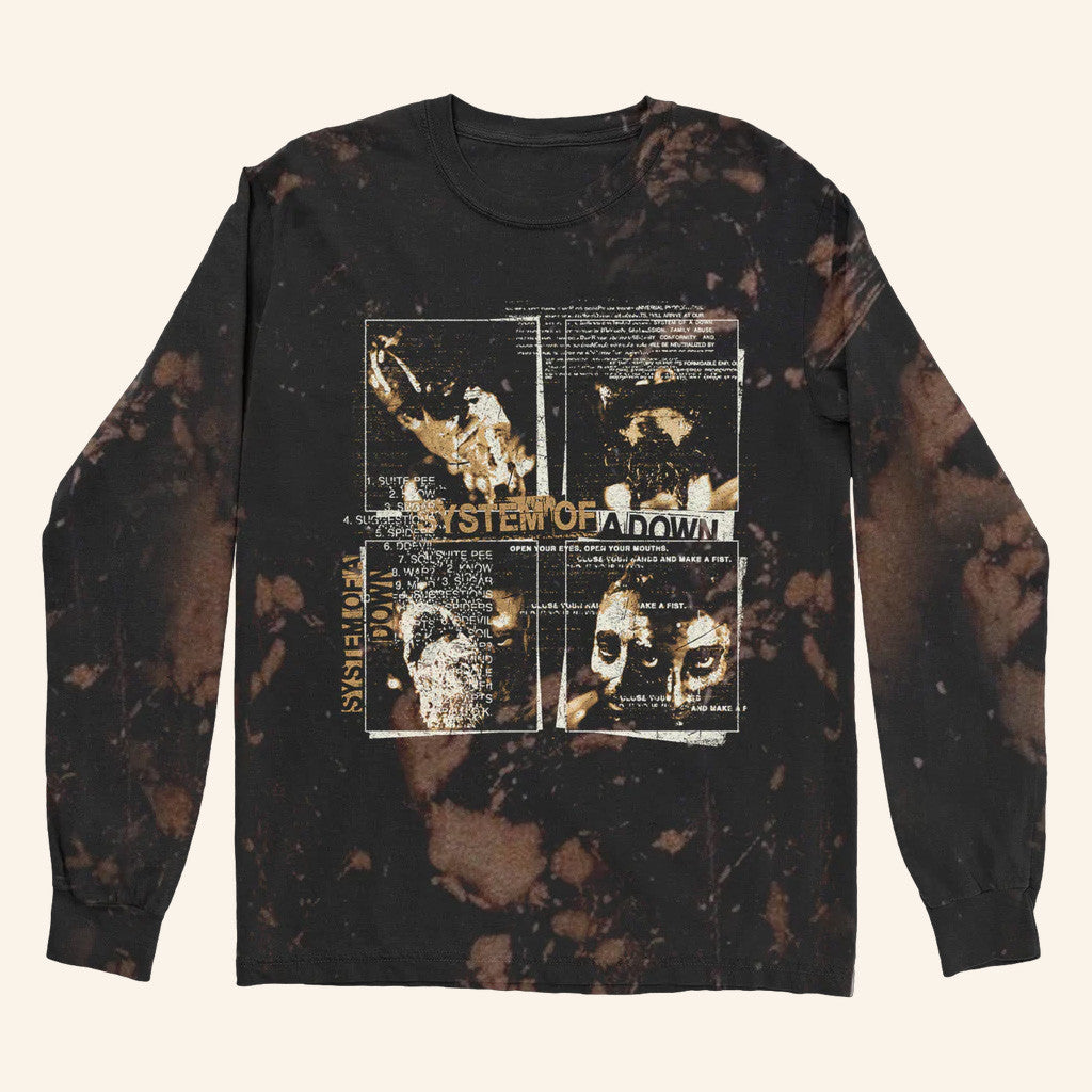 System Of A Down Merch Tour 2025 Painted Faces Bleach Dye Long Sleeve Shirt Him Gifts