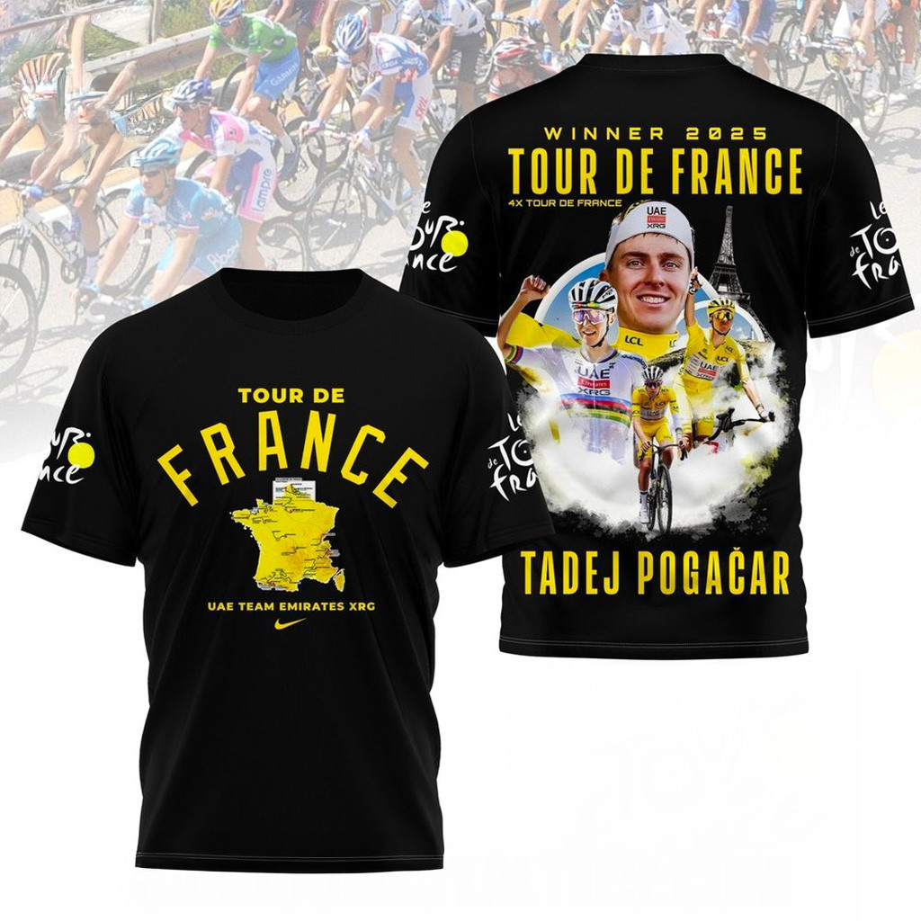 Tadej Pogacar Winner 2025 Tour De France T-Shirt Fan Merch Gifts For Boyfriend