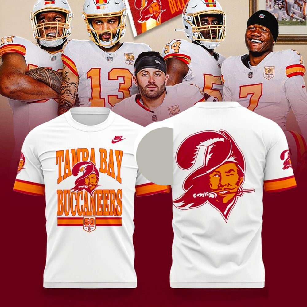 Tampa Bay Buccaneers 50Th Season Game White T-Shirt Buccaneers Merch Gifts For Dad