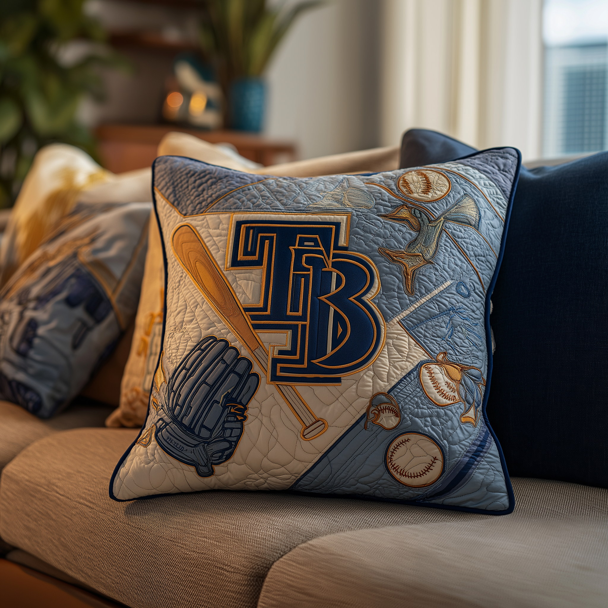 Tampa Bay Rays Quilted Pillow Case Baseball Cushion Cover Fan Gift Merch