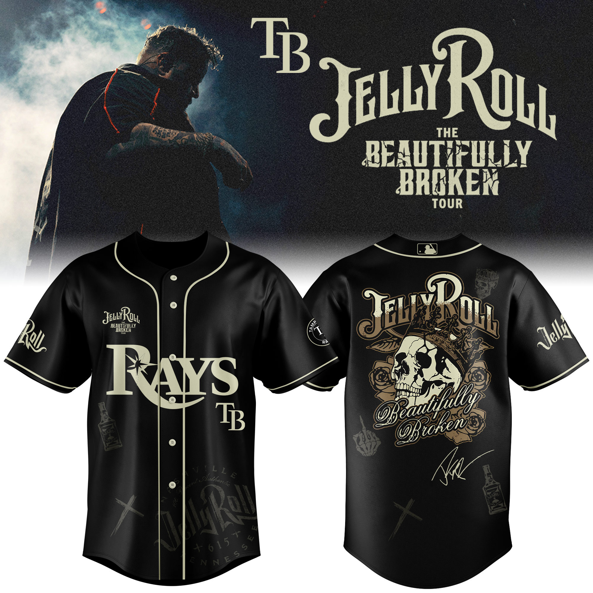 Tampa Bay Rays X Jelly Roll Baseball Jersey 2025 Gift For Baseball Fans