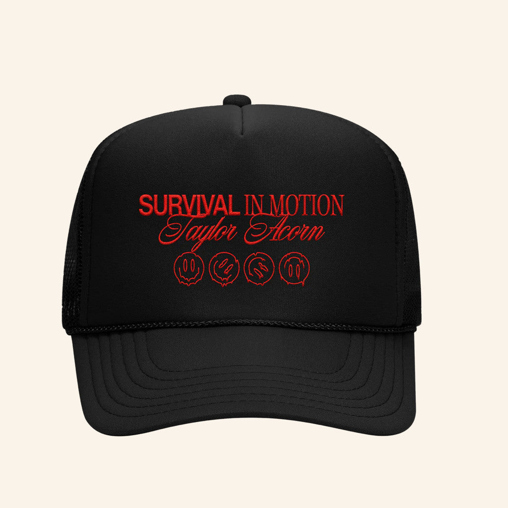 Taylor Acorn Merch Store Survival In Motion Black Trucker Hat Embroidered Gifts For Brother