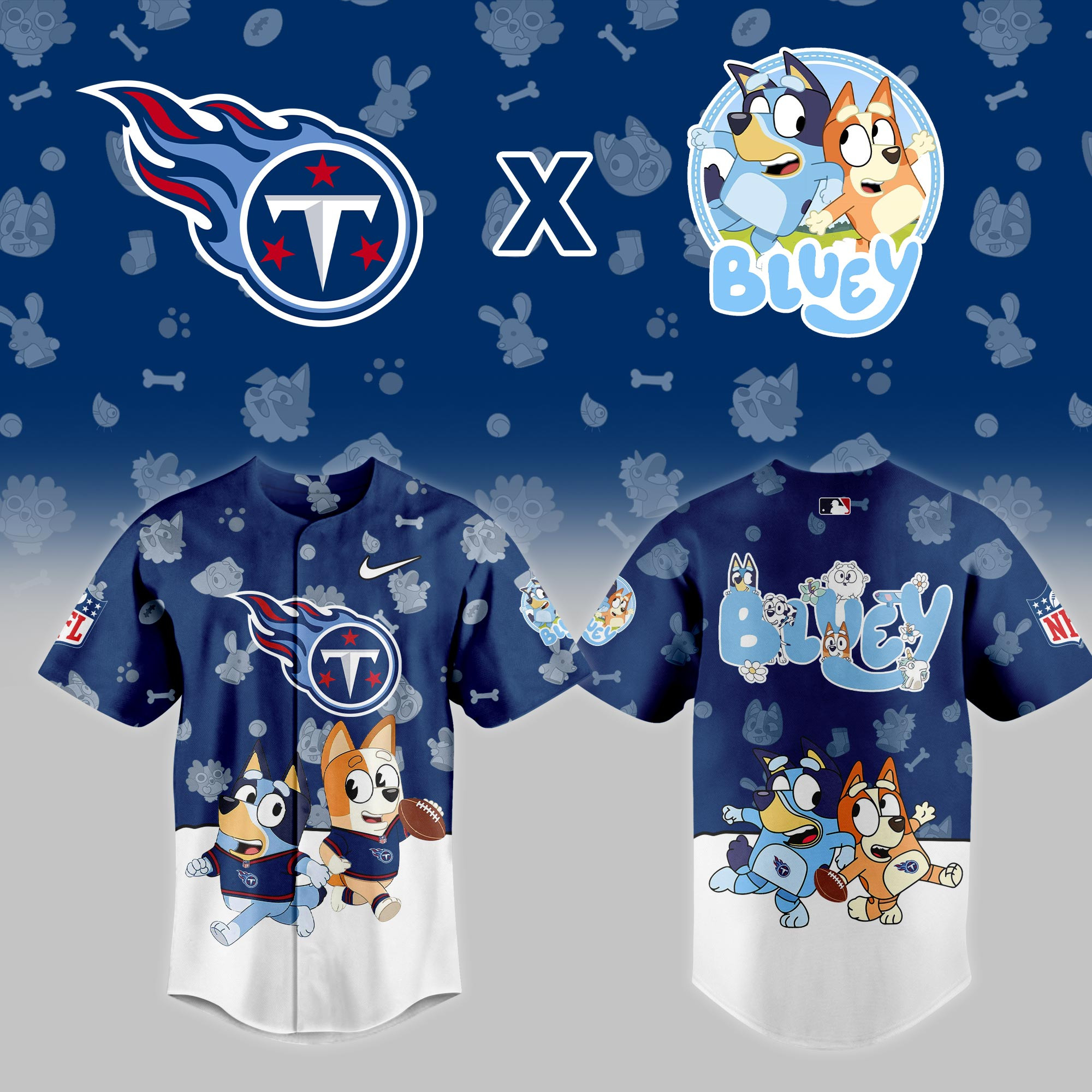 Tennessee Titans Nfl X Bluey Night Baseball Jersey For Fans