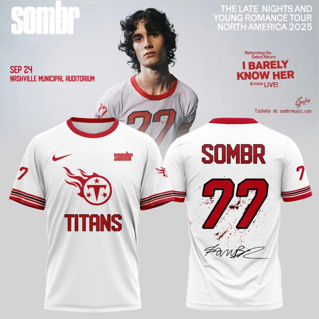 Tennessee Titans X Sombr The Late Nights Young Romance Tour T-Shirt Tennessee Titans Merch