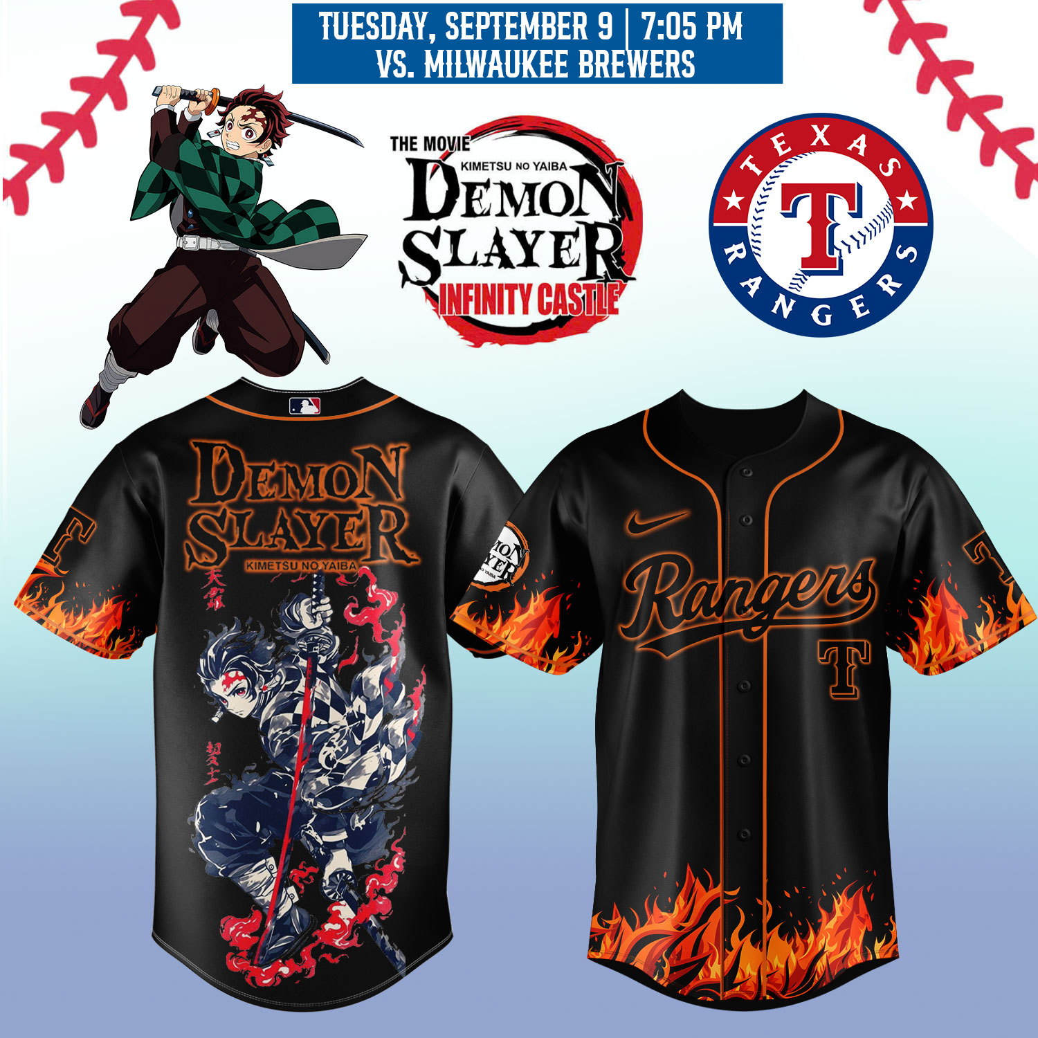 Texas Rangers Demon Slayer Jersey 2025 Baseball Player Gift Ideas